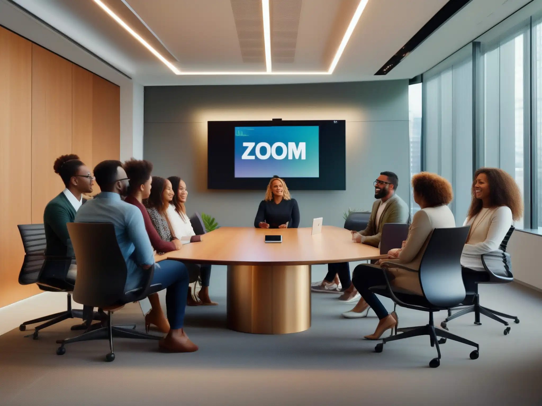 Reunión dinámica de empleados de startup en Zoom Equipo diverso de startups en videoconferencia productiva con Zoom