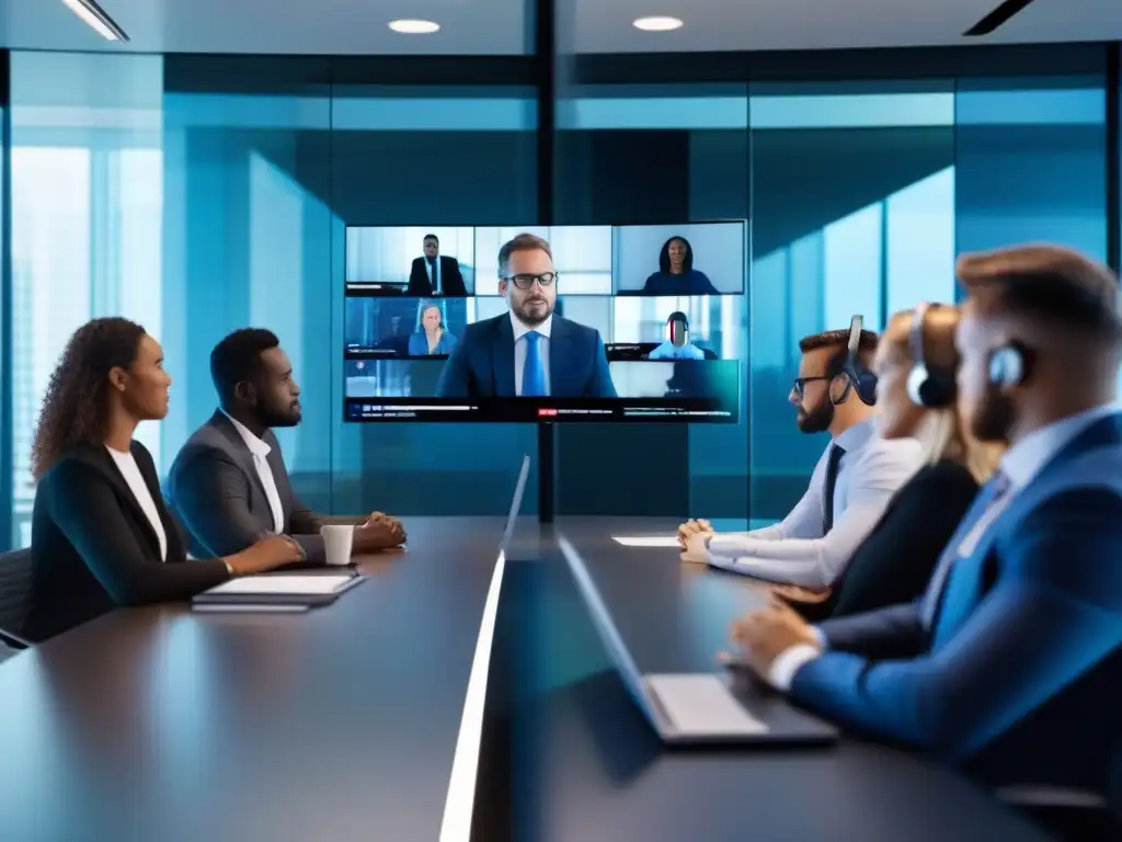 Equipo de expertos en ciberseguridad en conferencia virtual Equipo de expertos en ciberseguridad analizando datos en videoconferencia
