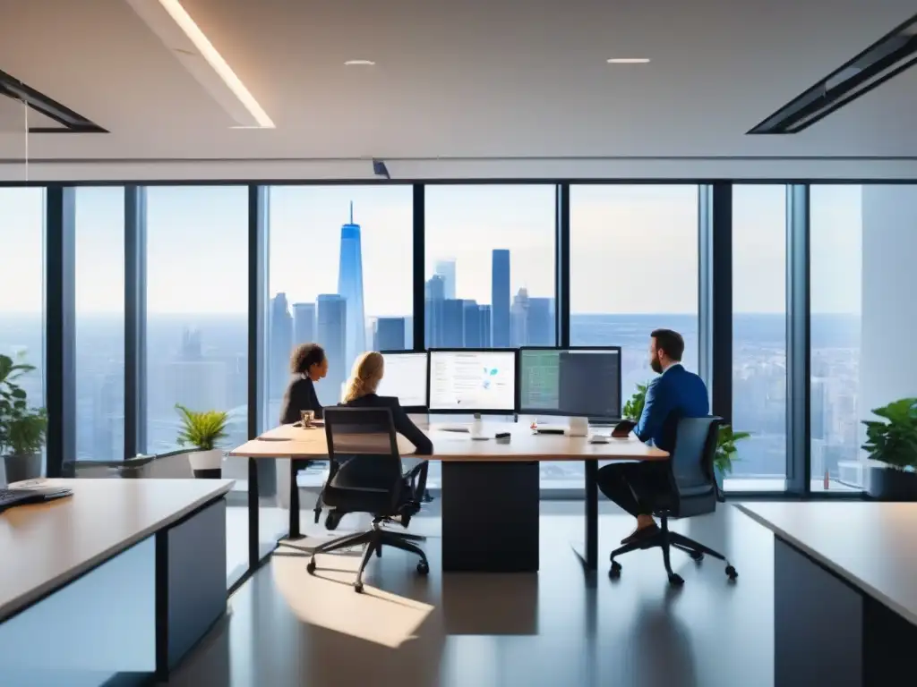 Colaboración ágil en una oficina moderna Equipo en oficina moderna usa Jira y Zoom para integración ágil