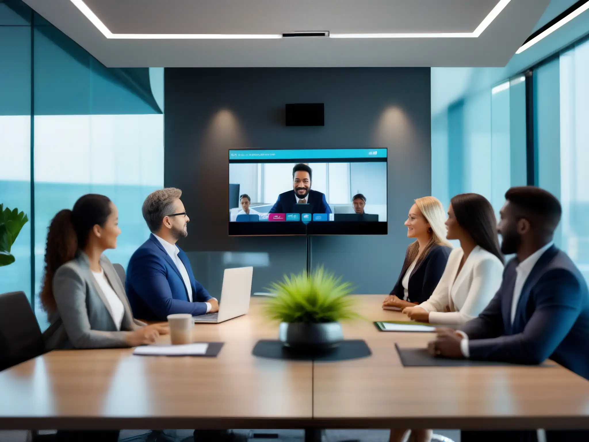 Equipo profesional en videoconferencia Equipo profesional en exitosa videoconferencia