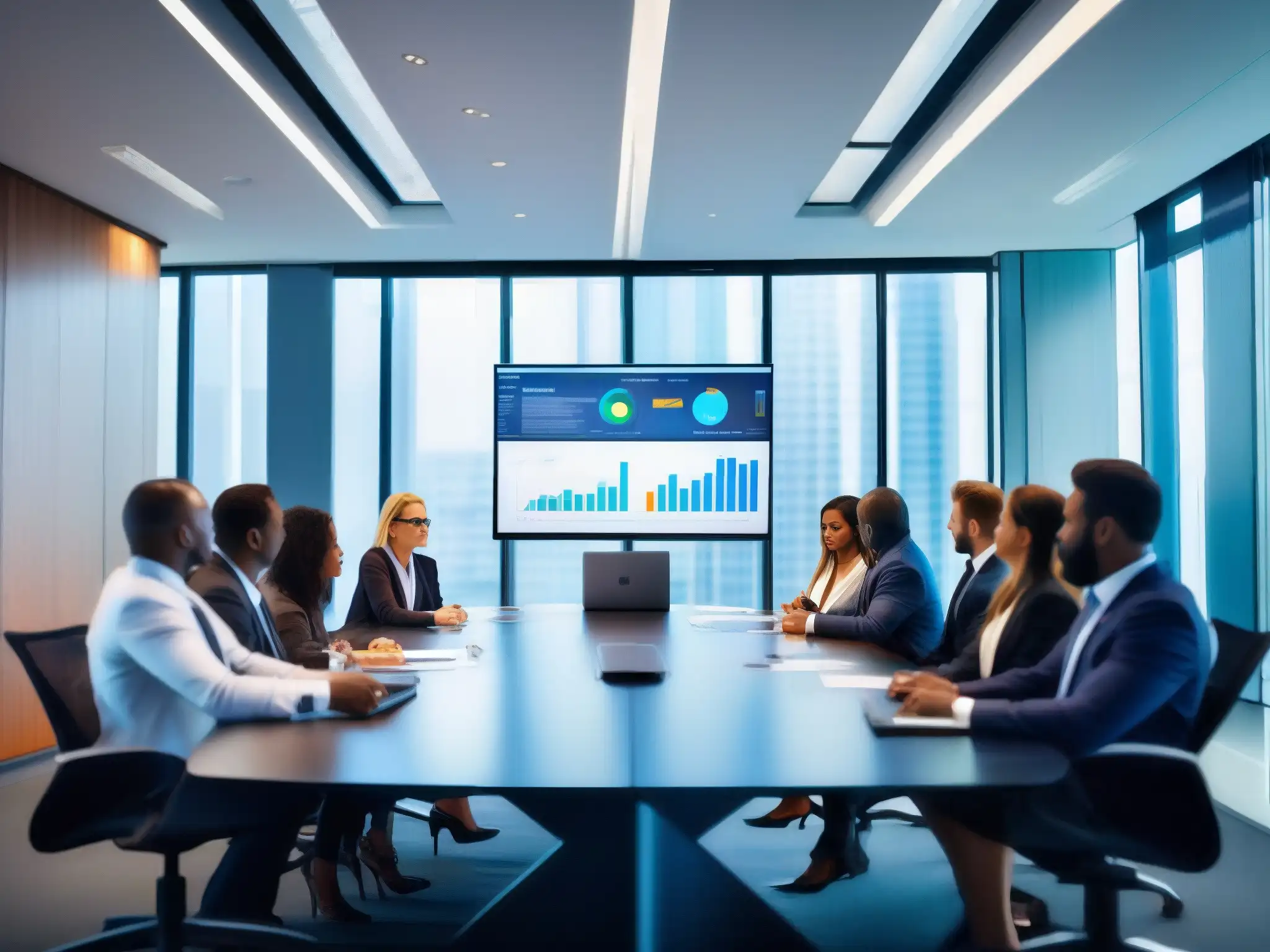 Reunión de crisis con equipo profesional Equipo profesional en reunión de gestión de crisis y comunicación efectiva, trabajando en una atmósfera intensa pero profesional