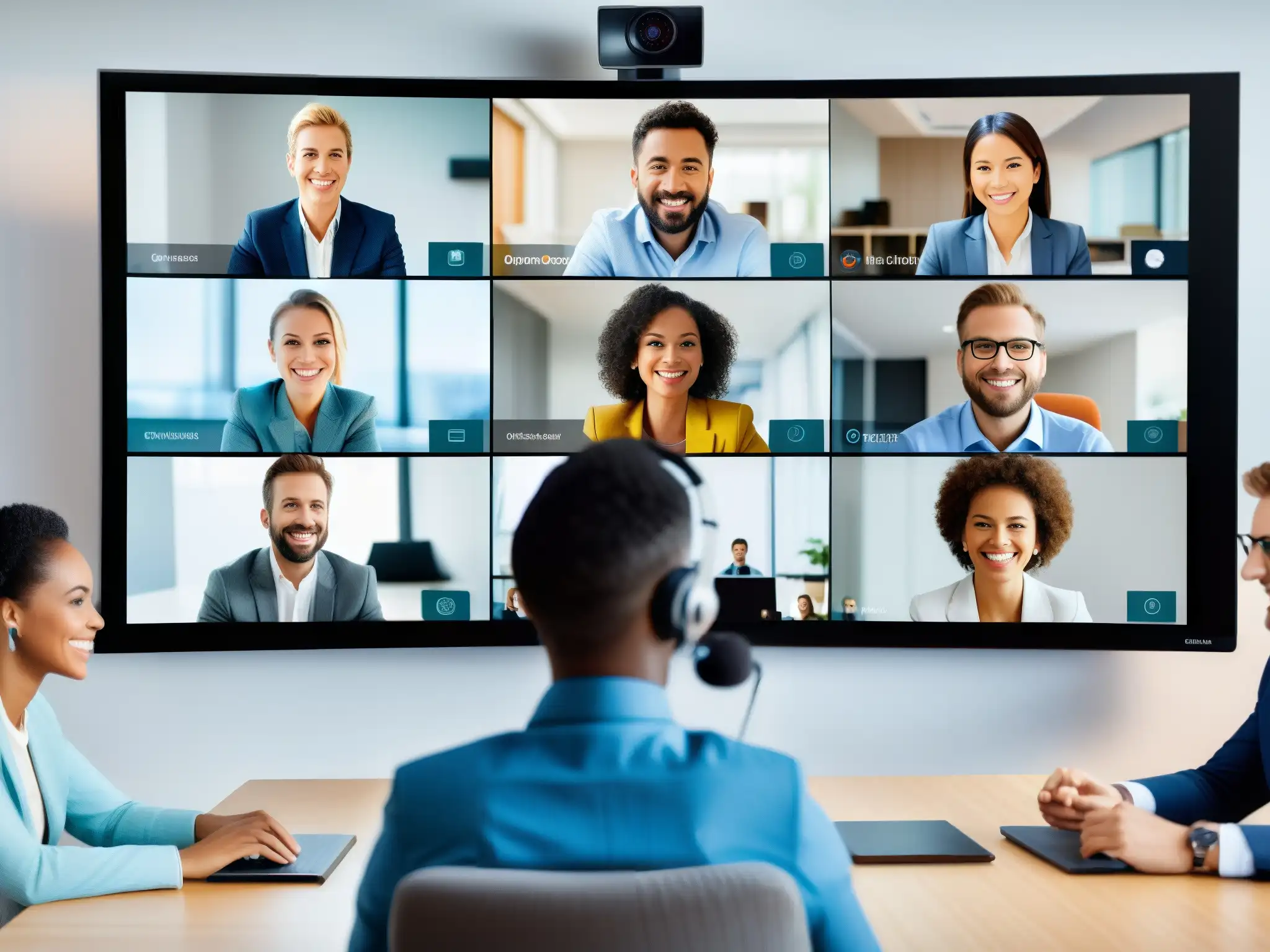 Videoconferencia profesional: colaboración sincronizada Un equipo de profesionales utiliza las mejores herramientas de videoconferencia para una sincronización perfecta en su reunión virtual