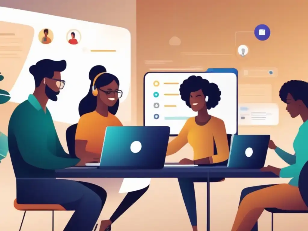 Equipo remoto diverso colaborando en proyecto con GoToMeeting Equipo remoto diverso colaborando en proyecto, destacando la eficiencia y productividad en GoToMeeting para mejorar productividad equipos remotos