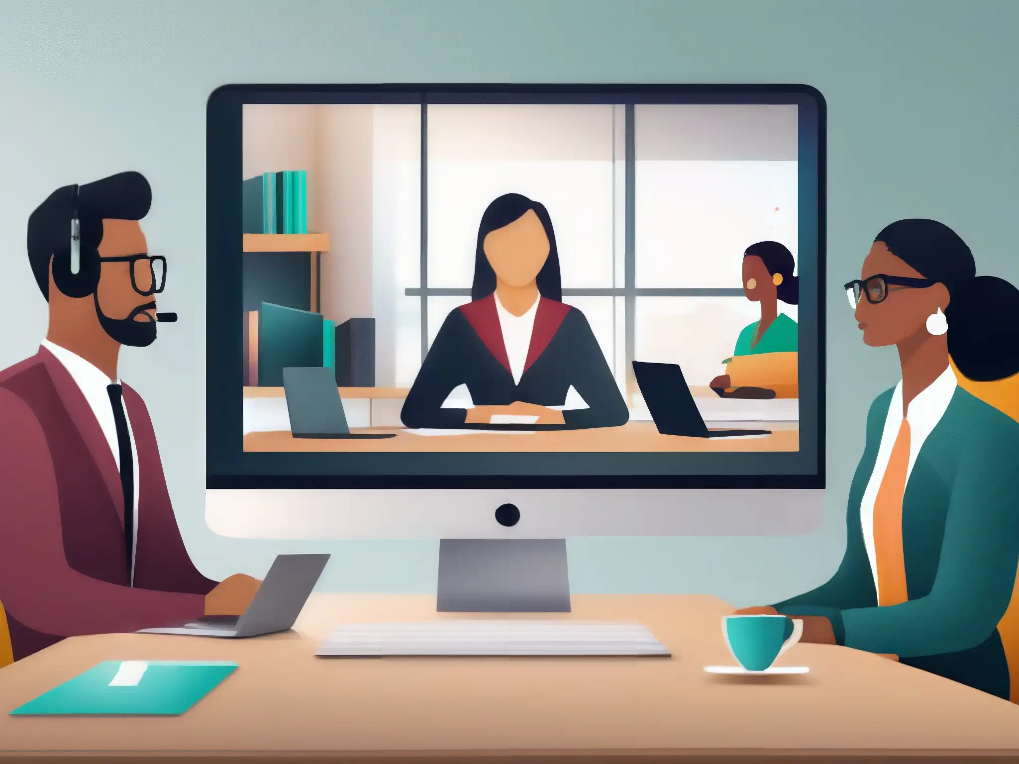Reunión virtual eficiente con equipo de Slack Equipo de trabajo en videoconferencia usando Slack