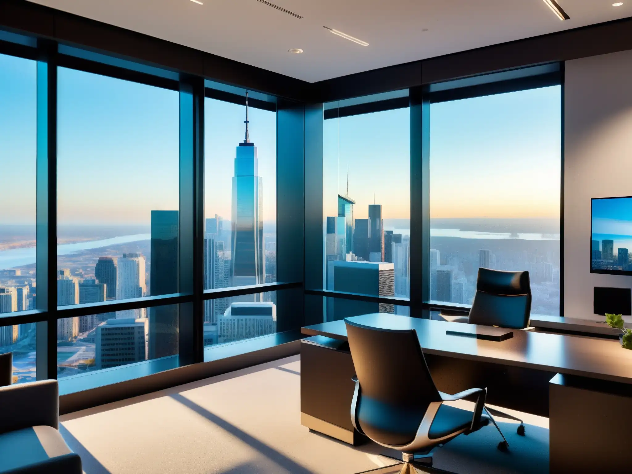 Oficina moderna con equipo de ventas experto Equipo de ventas profesional en una oficina moderna con vistas a la ciudad