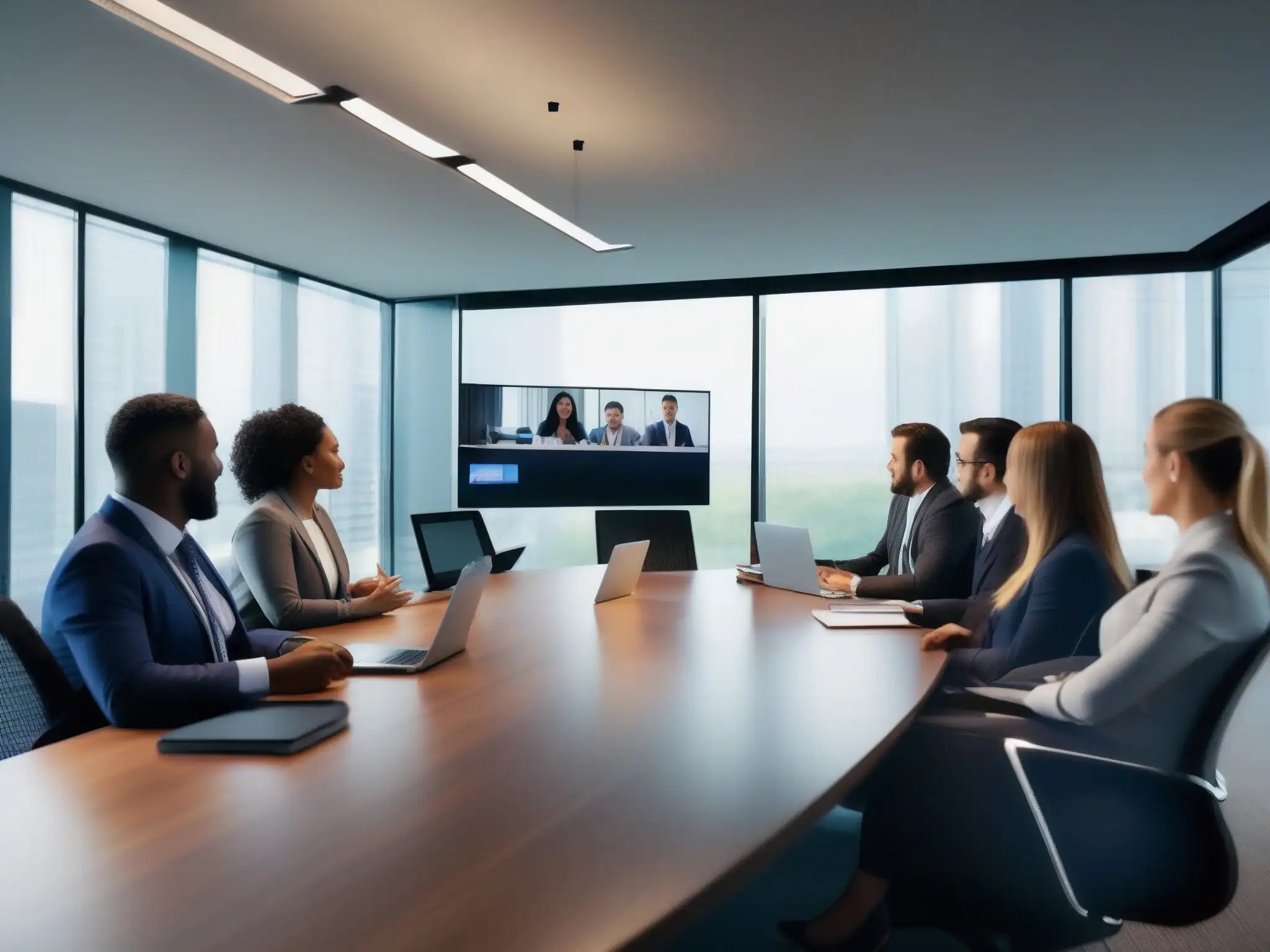 Reunión de videoconferencia: equipo profesional y colaborativo Equipo en videoconferencia, gestión eficaz, colaboración y productividad en equipos remotos
