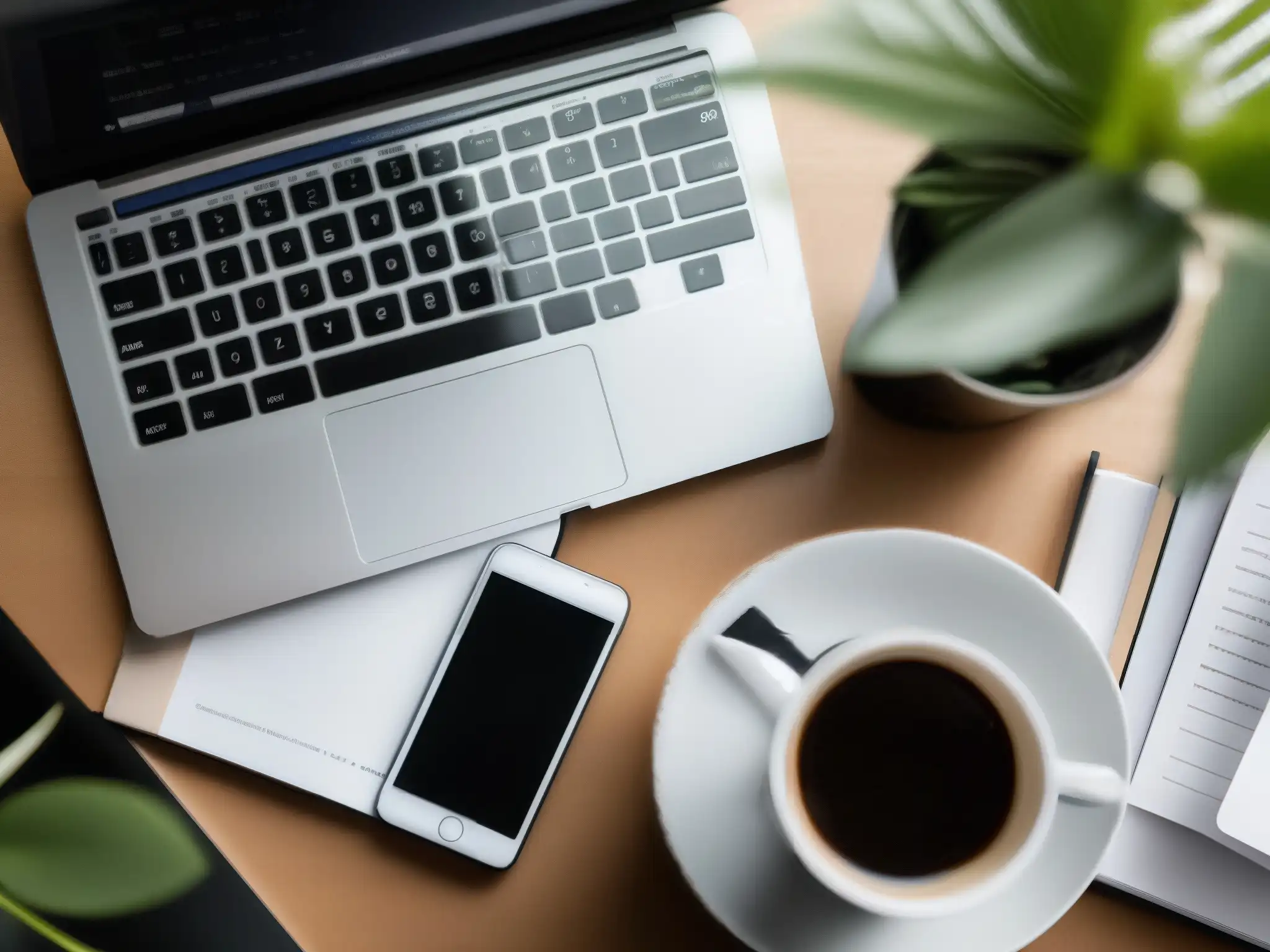 Escritorio profesional con agenda digital y estilo moderno Escritorio profesional con horario de GoToMeeting organizado, smartphone, papelería elegante y café