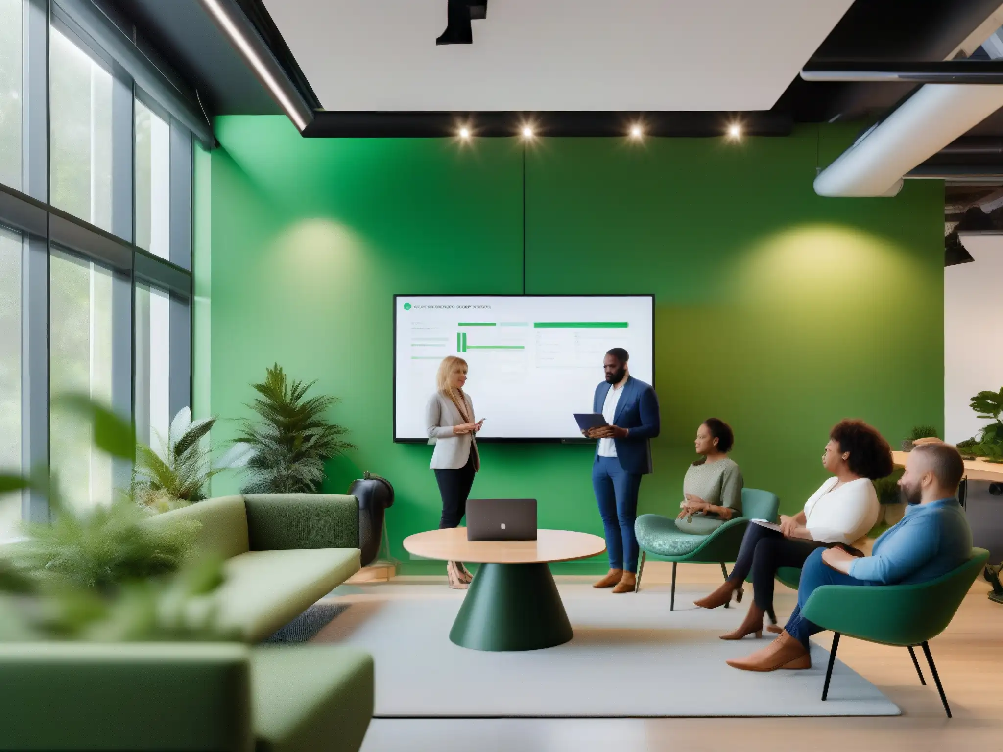 Espacio de coworking moderno y colaborativo con ambiente innovador Espacio de coworking moderno y dinámico, ideal para oportunidades en startups y videoconferencia