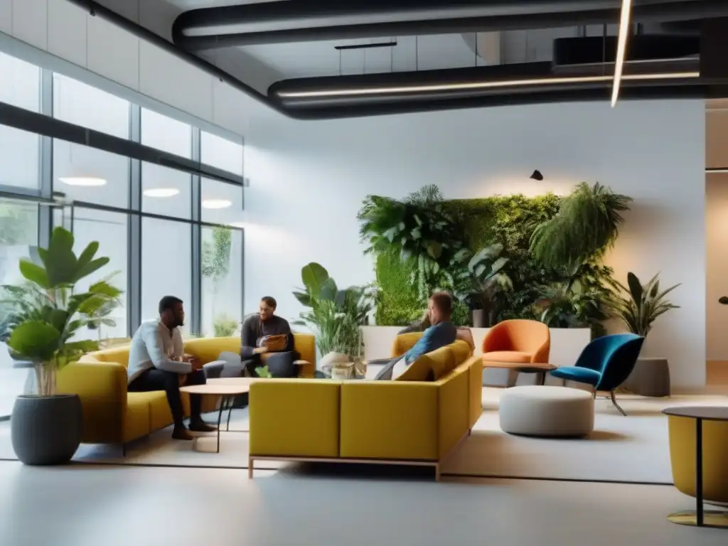 Espacio de coworking innovador y dinámico con profesionales diversos Un espacio de coworking vibrante con profesionales colaborando, reflejando la innovación y el dinamismo del análisis de GoToMeeting para negocios