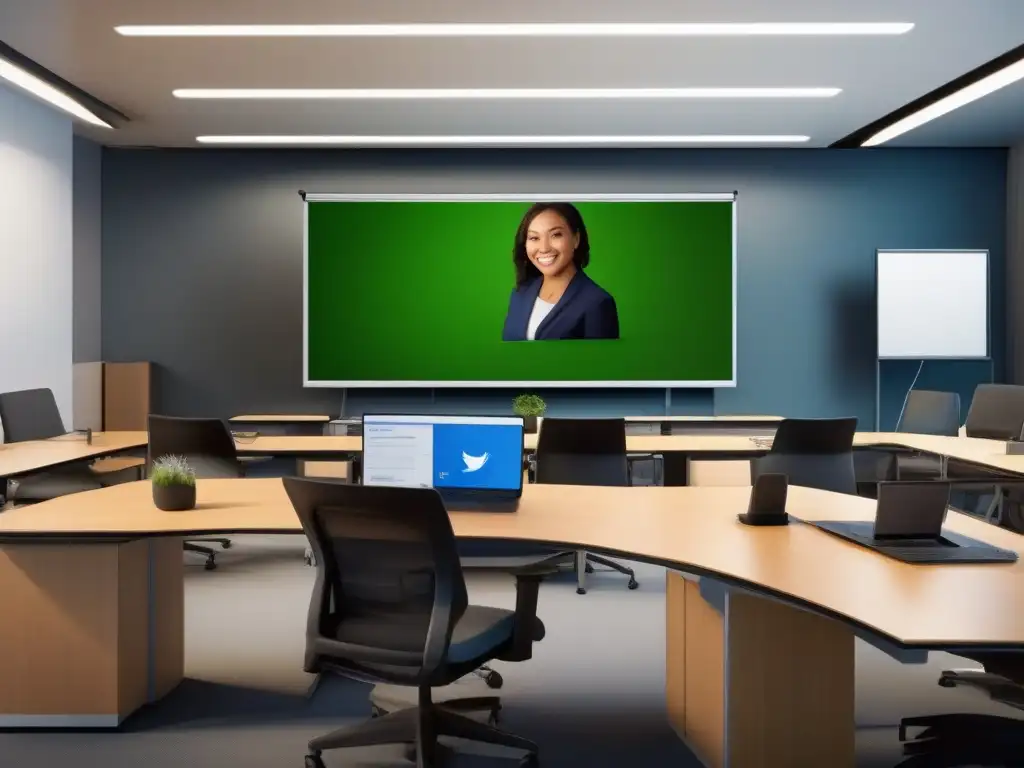 Entorno de aprendizaje moderno para videoconferencias Espacio educativo moderno y ergonómico para videoconferencias, con luz natural y equipamiento confortable
