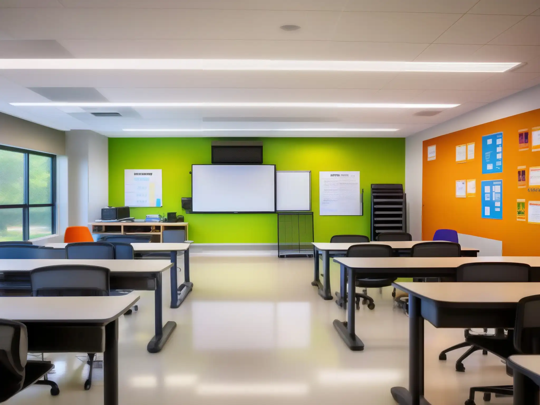 Salón de clases moderno y tecnológico para contenido educativo Espacio moderno para crear contenido educativo, lleno de luz natural y tecnología de vanguardia