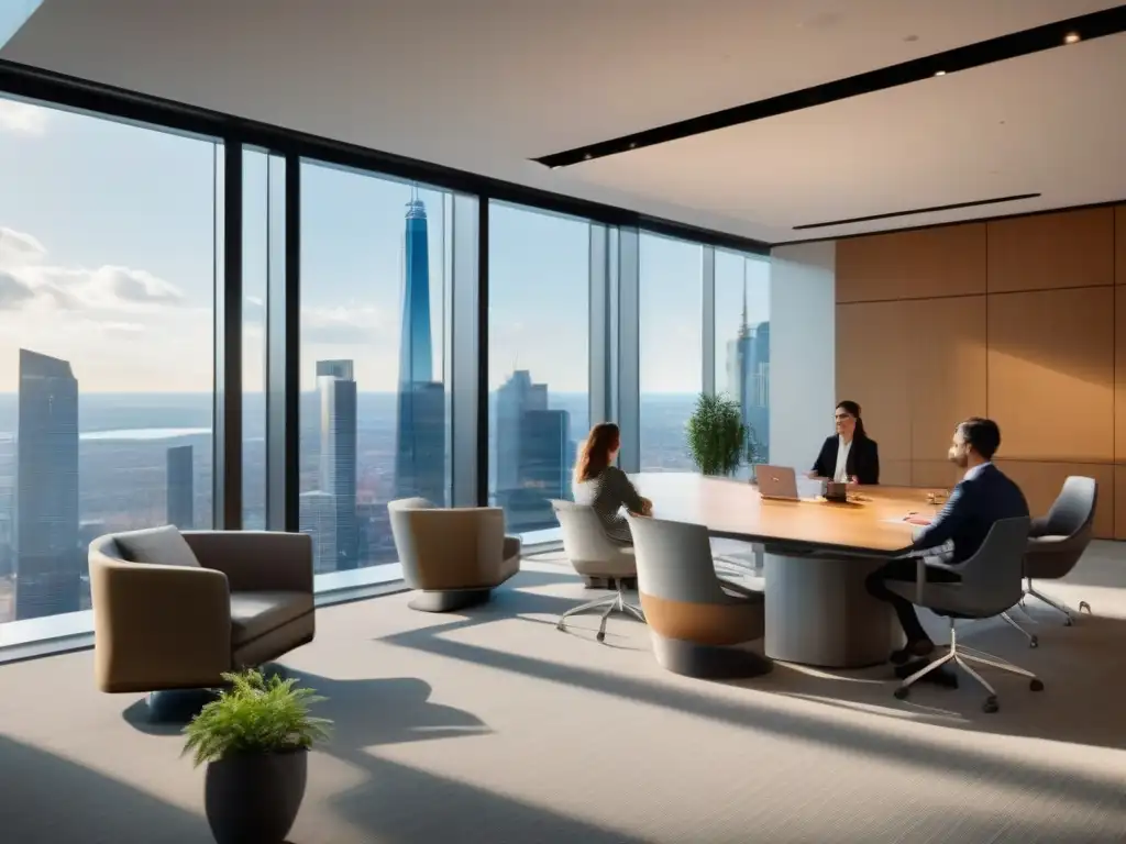 Onboarding virtual en oficina moderna Espacio moderno de oficina con integración de nuevos miembros equipo en sesión virtual, ambiente cálido y profesional