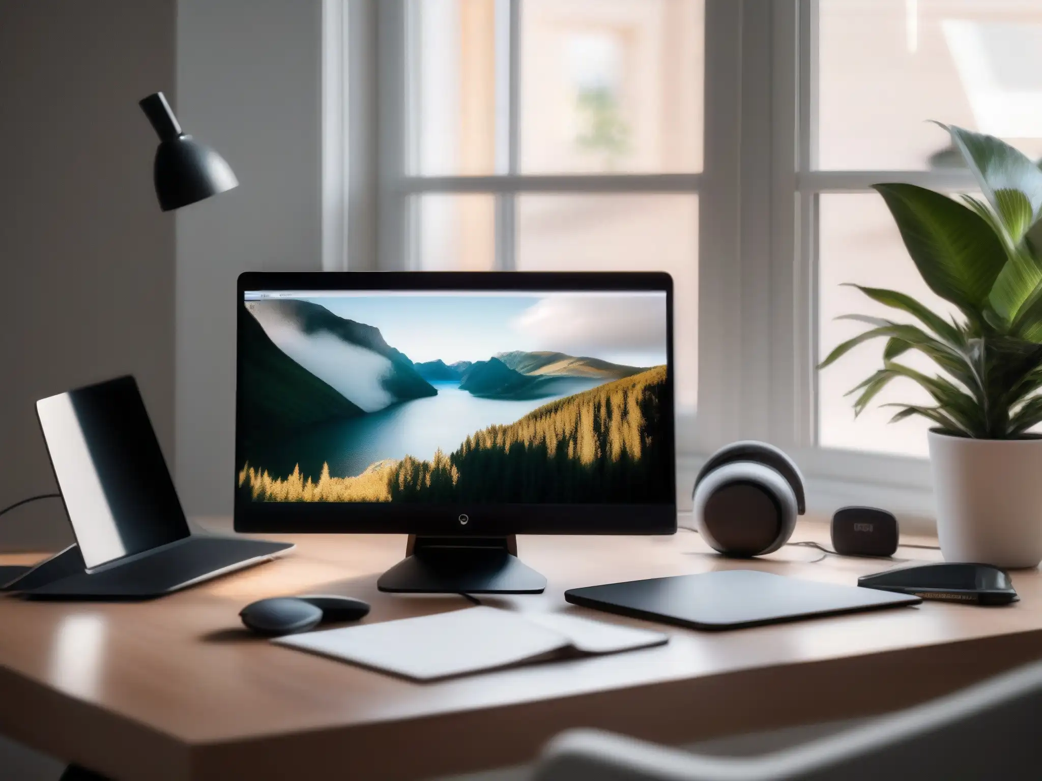 Oficina en casa serena y elegante para trabajo productivo Espacio de oficina en casa moderno y sereno para desconectarte de videoconferencias trabajo