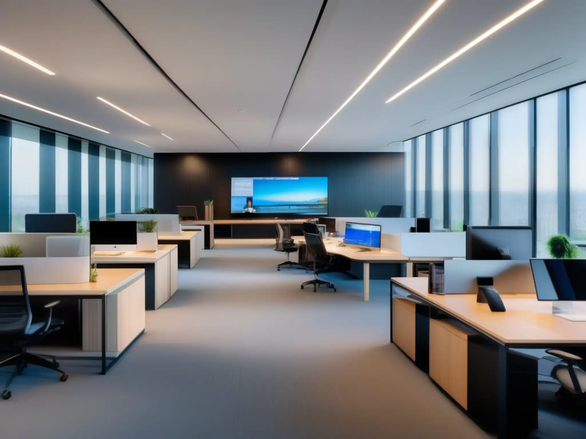 Oficina moderna y eficiente con Join Espacio de oficina moderno con herramientas de videoconferencia para servicio al cliente, eficiencia y profesionalismo en Join