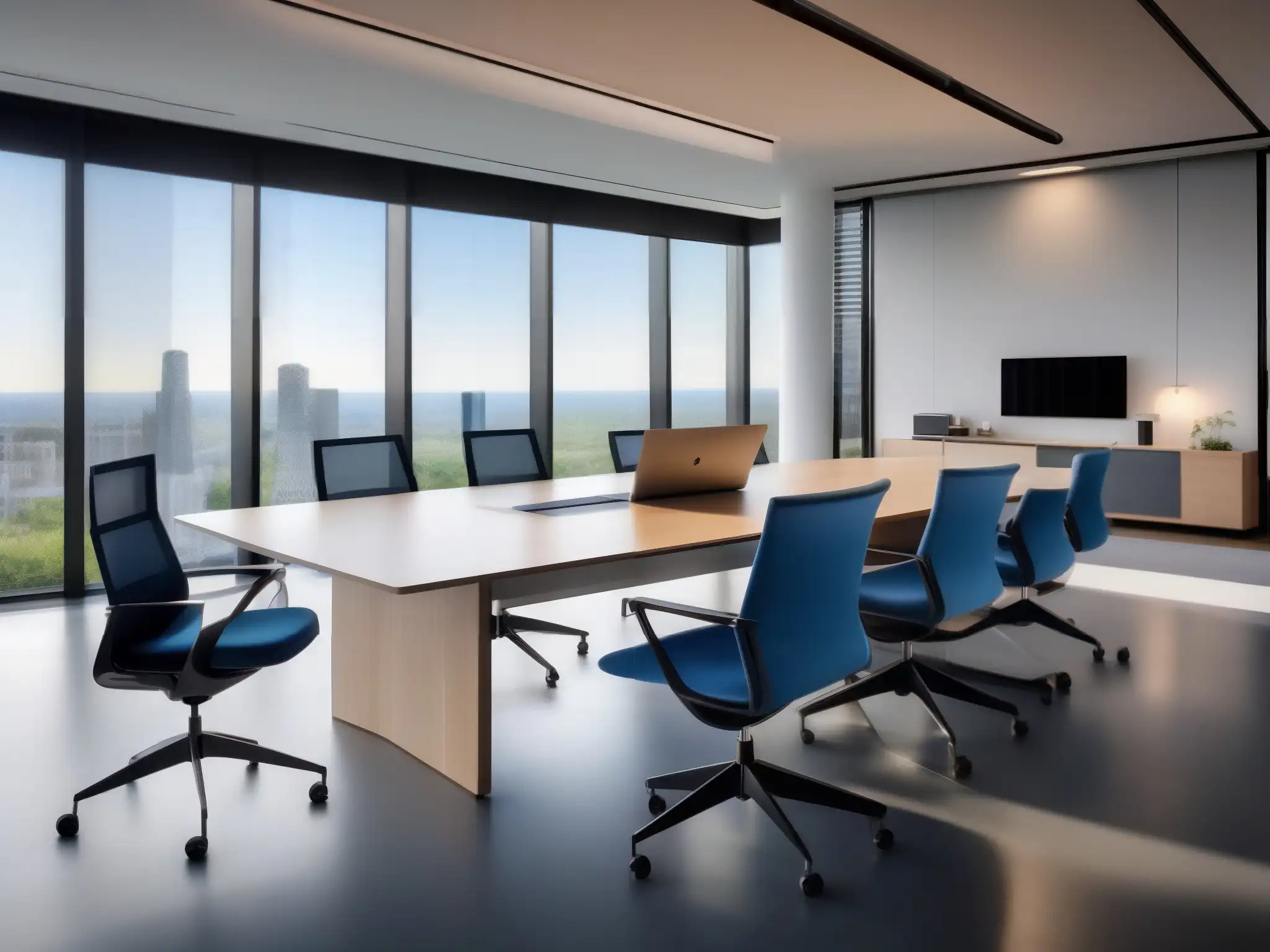 Oficina moderna con integración BlueJeans Un espacio de oficina moderno con integraciones clave BlueJeans para empresas, destacando profesionalismo y eficiencia