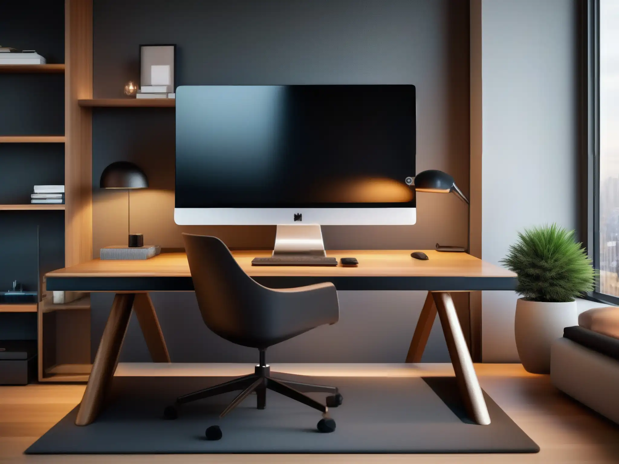 Oficina en casa de lujo y moderna Espacio de oficina moderno con sistema de videoconferencia de alta tecnología