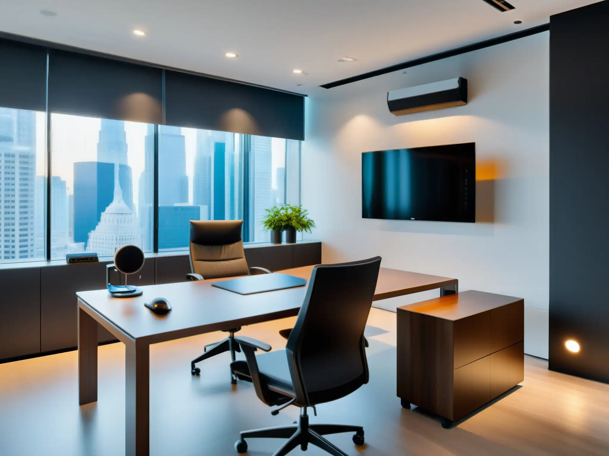 Entorno de videoconferencia profesional y sofisticado Espacio profesional para videoconferencias con herramientas de control de ruido ambiental