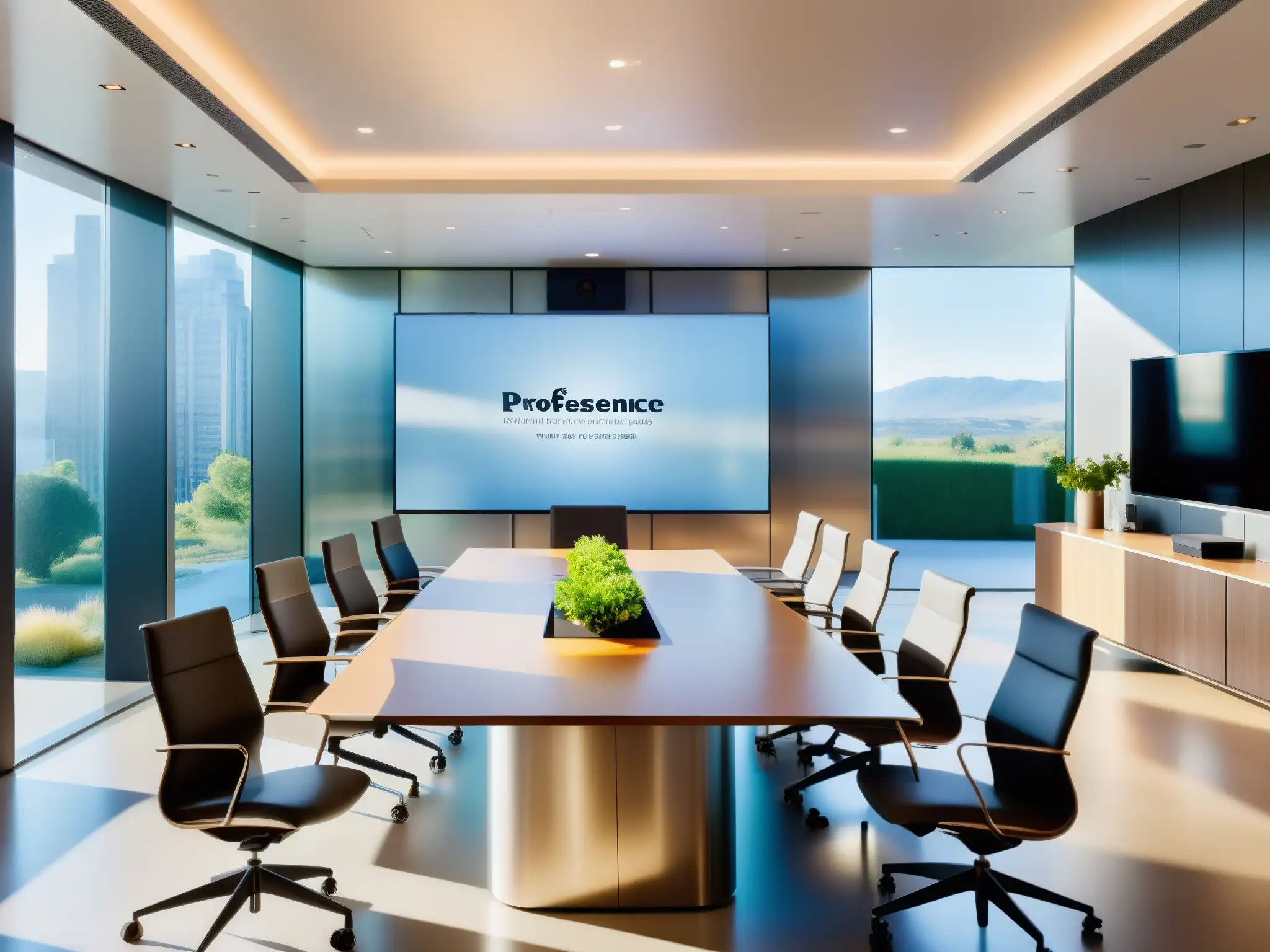 Videoconferencia profesional en sala de diseño moderno Espacio de reuniones virtuales con diseño moderno y privacidad, iluminado por luz natural