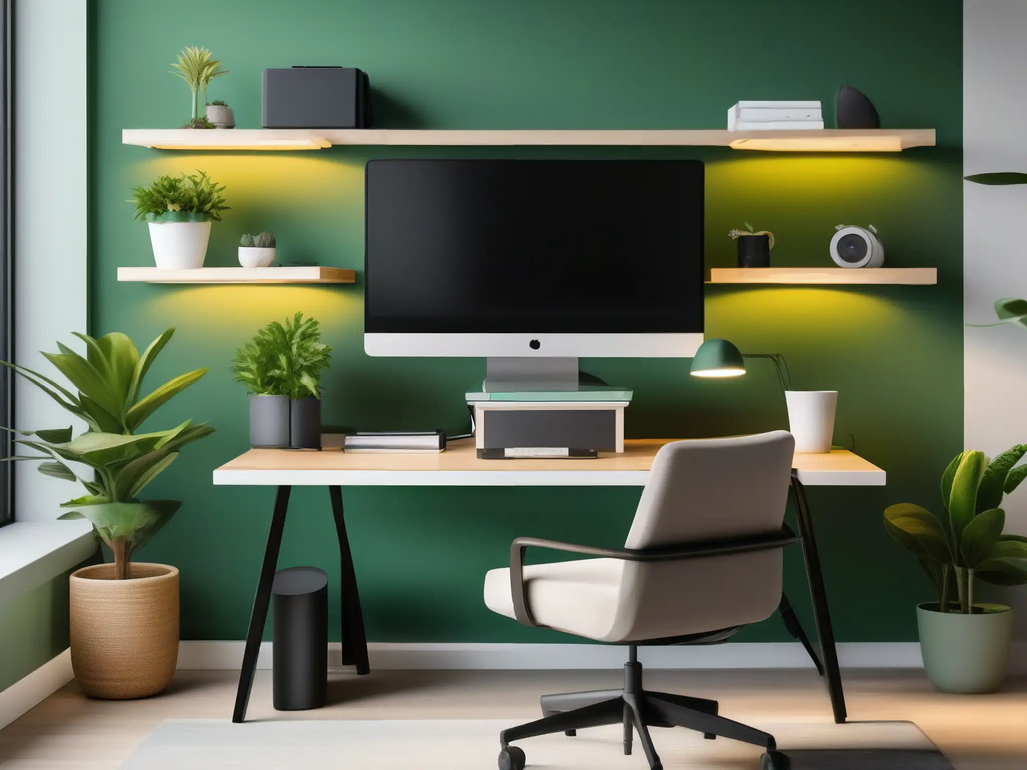Oficina en casa ergonómica y organizada con estilo moderno y minimalista Espacio de trabajo en casa bien iluminado y organizado con mobiliario ergonómico