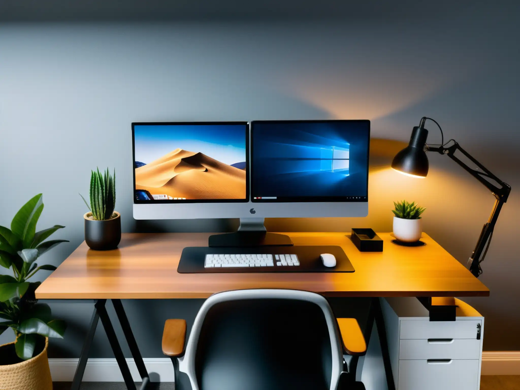 Oficina moderna para videoconferencias: ergonomía y productividad Un espacio de trabajo ergonómico y profesional para videoconferencias