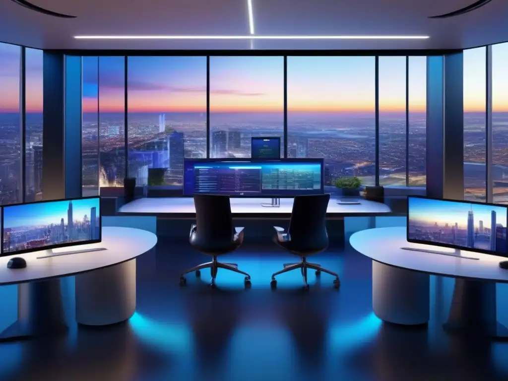 Workspace futurista integrado: Slack y Microsoft Teams Un espacio de trabajo futurista con integración de aplicaciones de terceros entre Slack y Microsoft Teams