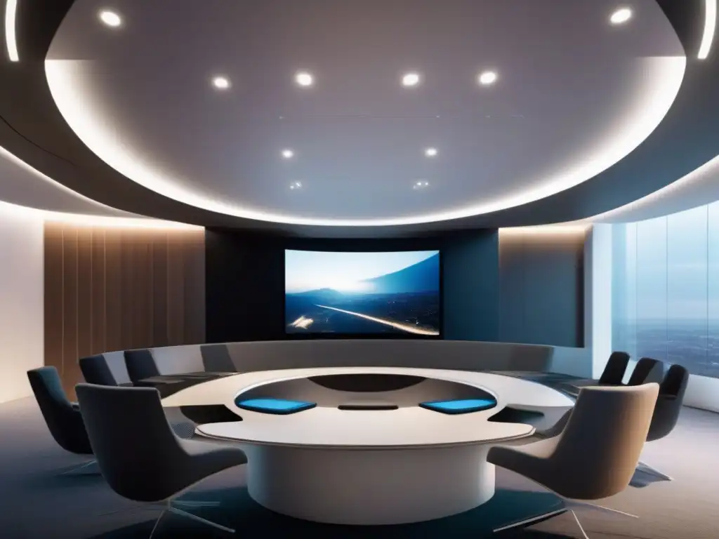 Sala de videoconferencias futurista de alta tecnología Espacio de videoconferencia futurista en 8k para mejorar experiencia usuario videoconferencia