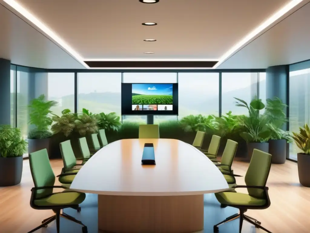 Sala de videoconferencias sostenible y moderna Un espacio de videoconferencias moderno y eficiente, integrando tecnología innovadora y sostenible