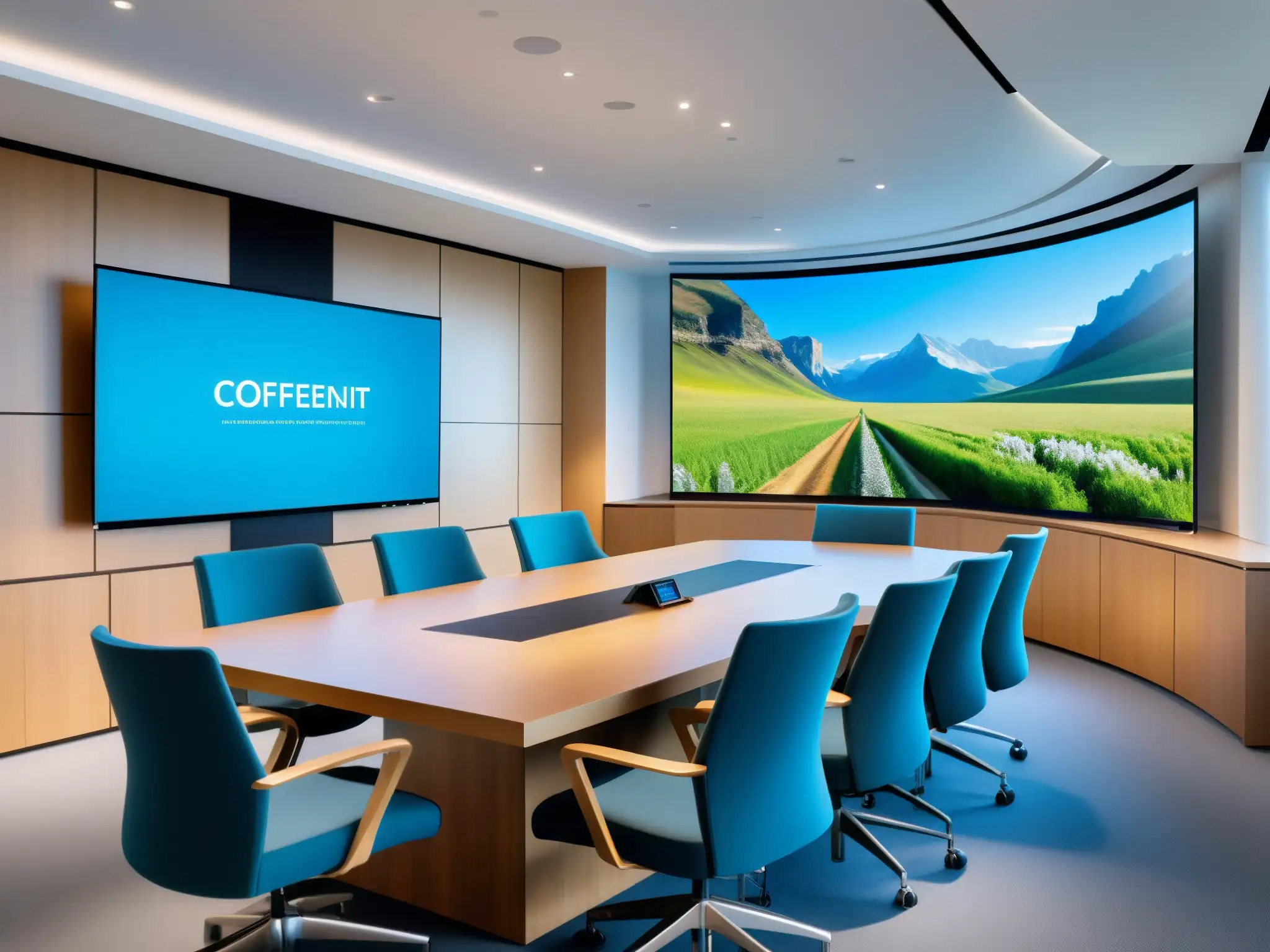 Sala de videoconferencias moderna y luminosa con equipamiento de vanguardia Espacio de videoconferencias moderno y luminoso, ideal para personalización reuniones virtuales PYMES