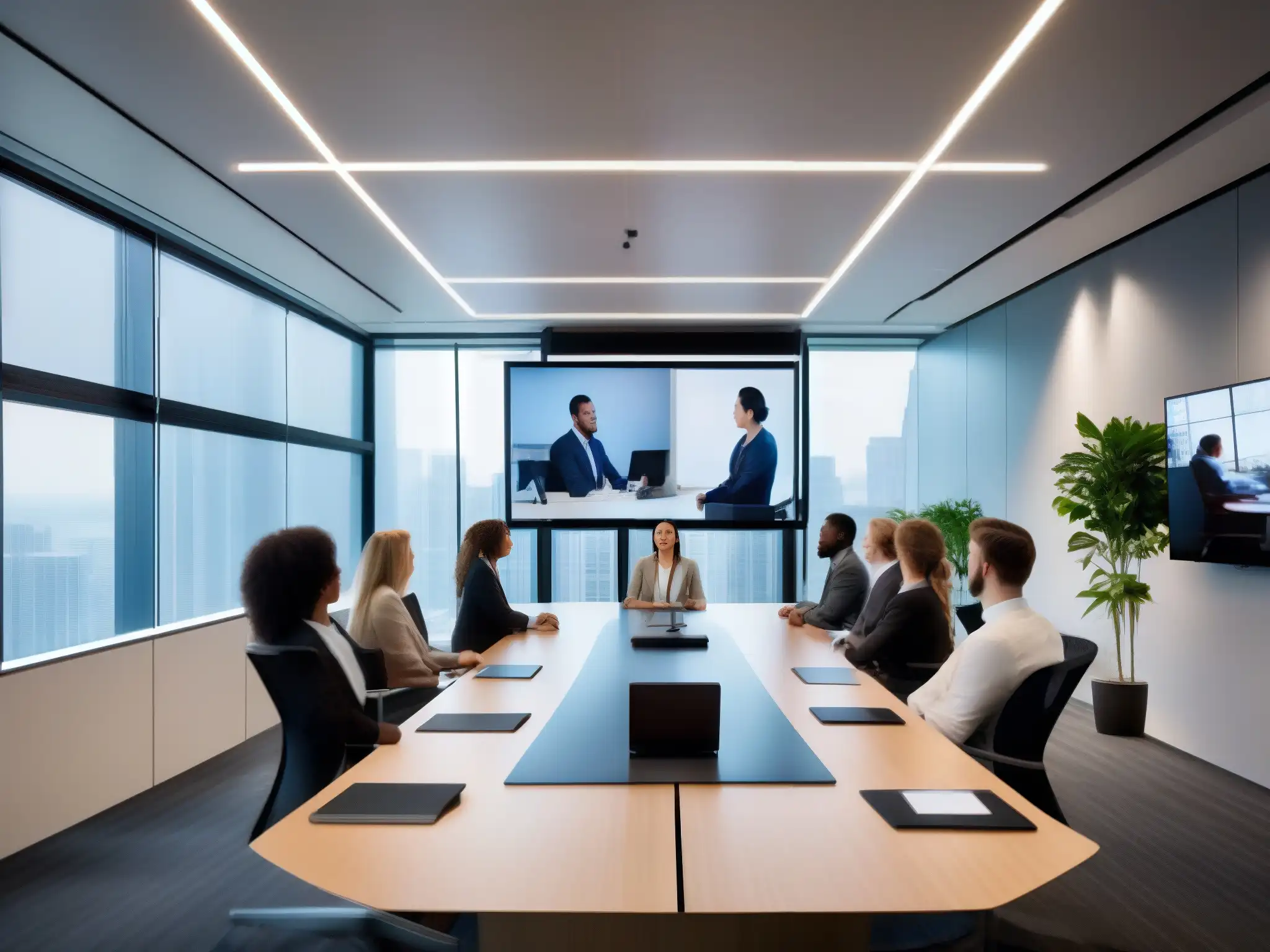 Sala de videoconferencias moderna y colaborativa Espacio de videoconferencias moderno con las mejores herramientas gestión videoconferencias