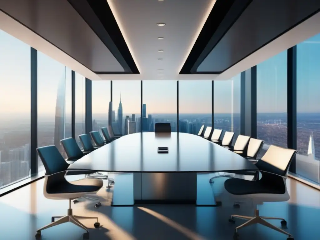 Sala de conferencias moderna con vista panorámica Espaciosa sala de conferencias con diseño moderno y vistas a la ciudad