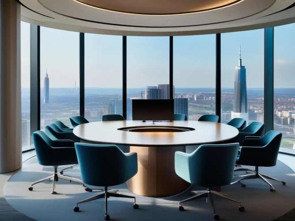 Sala de conferencias de hotel con diseño moderno y vista a la ciudad Espaciosa sala de conferencias de hotel con diseño moderno, ventanas amplias con vista a la ciudad
