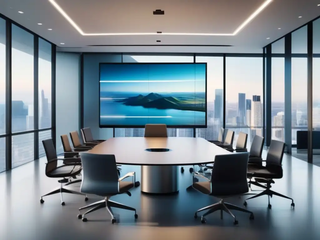 Espaciosa sala de conferencias con tecnología de vanguardia y profesionales en una reunión productiva