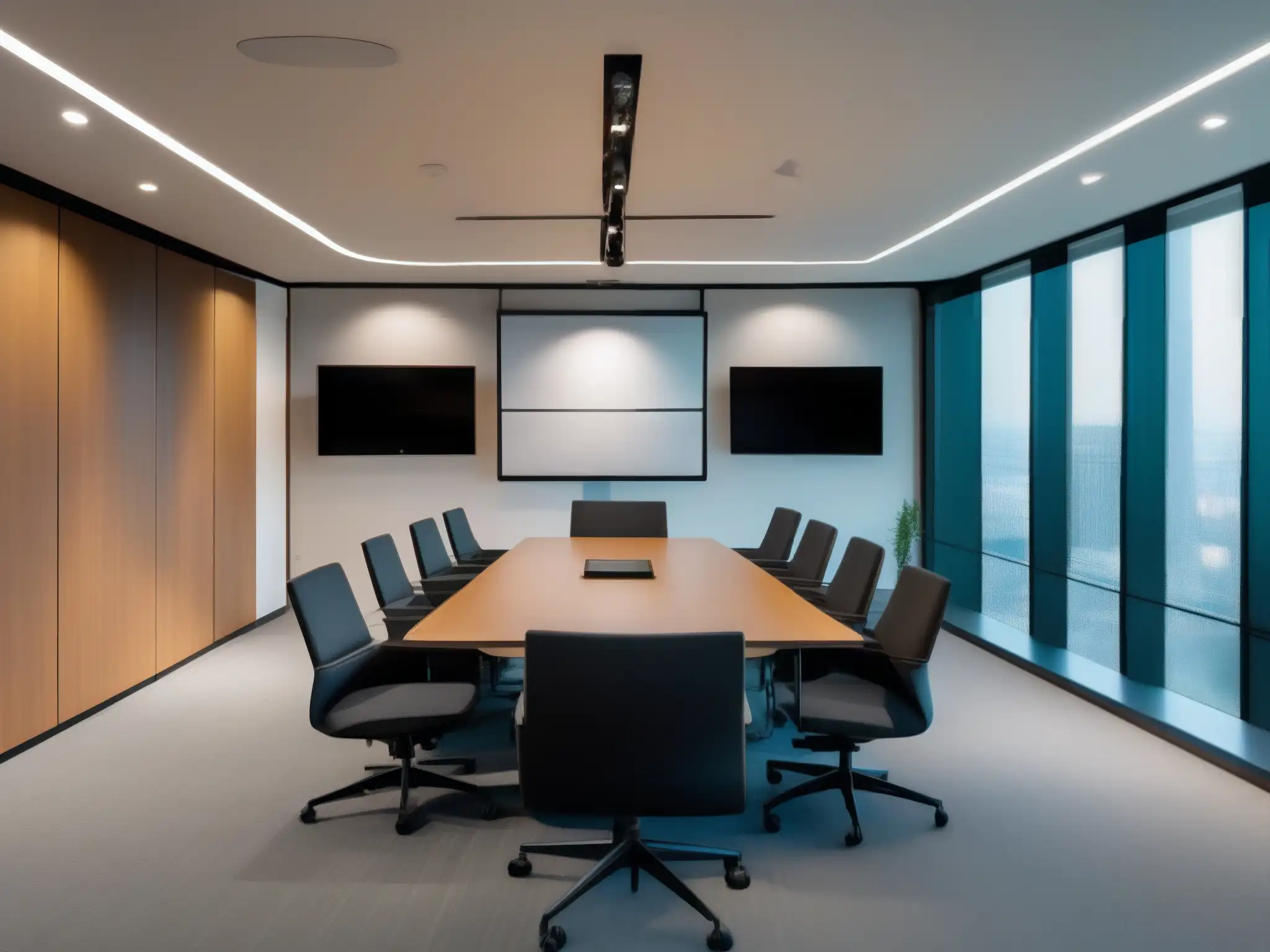 Sala de videoconferencias moderna y profesional Espaciosa sala de videoconferencias con diseño minimalista y equipamiento de alta tecnología