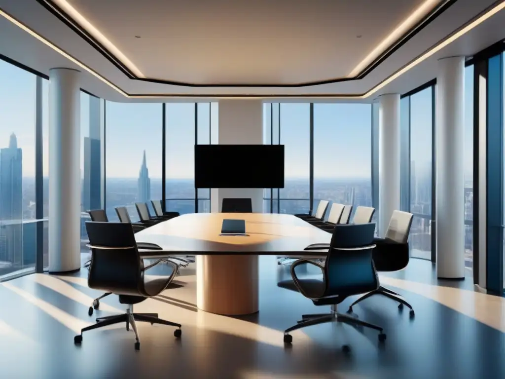 Sala de videoconferencias de lujo: moderna, elegante y tecnológica Espaciosa sala de videoconferencias con equipamiento de alta tecnología y diseño minimalista