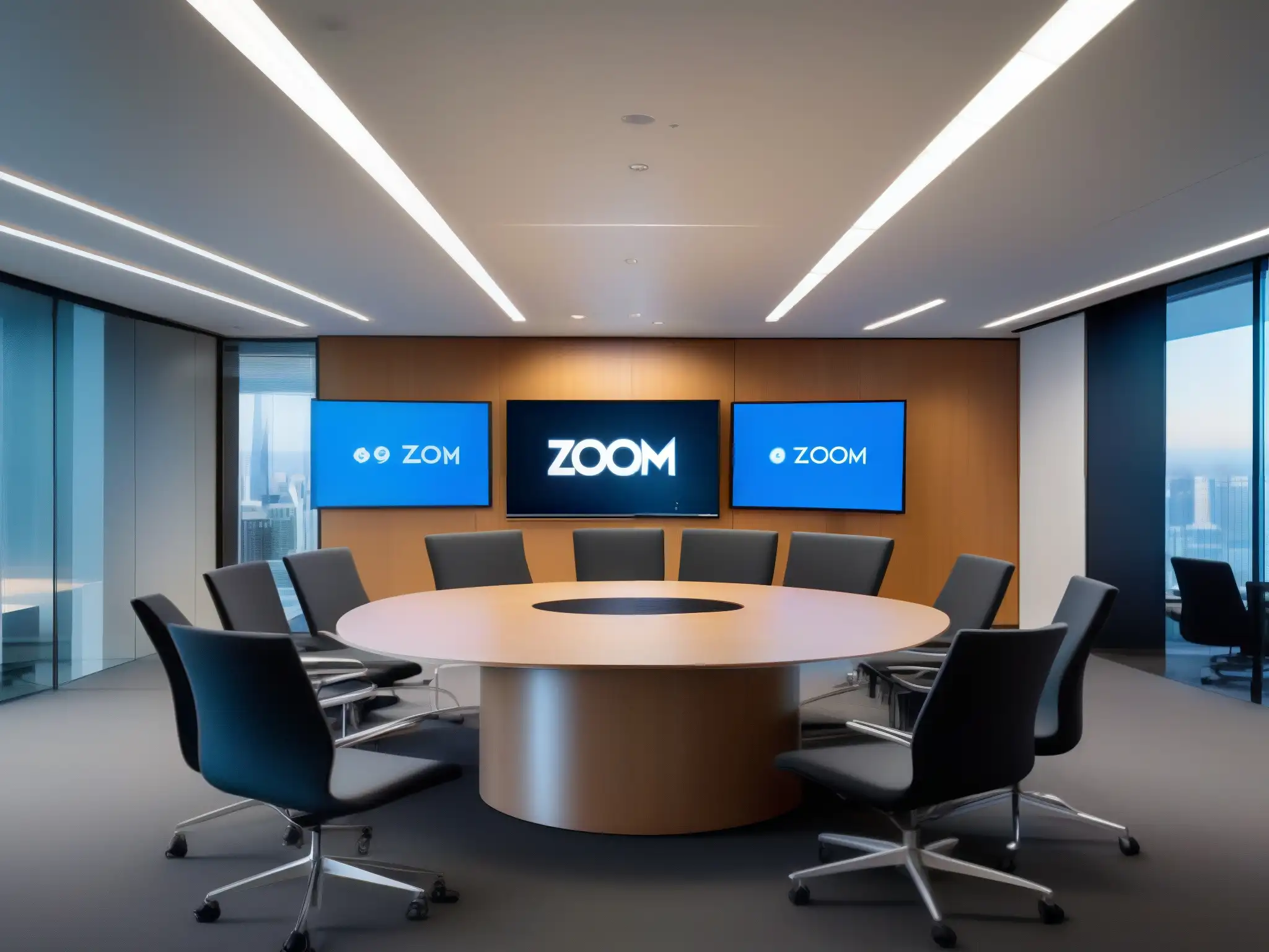 Sala de videoconferencias Zoom: eficiente, moderna y profesional Espaciosa sala de videoconferencias con herramientas de alta tecnología, ambiente luminoso y comunicación efectiva en Zoom