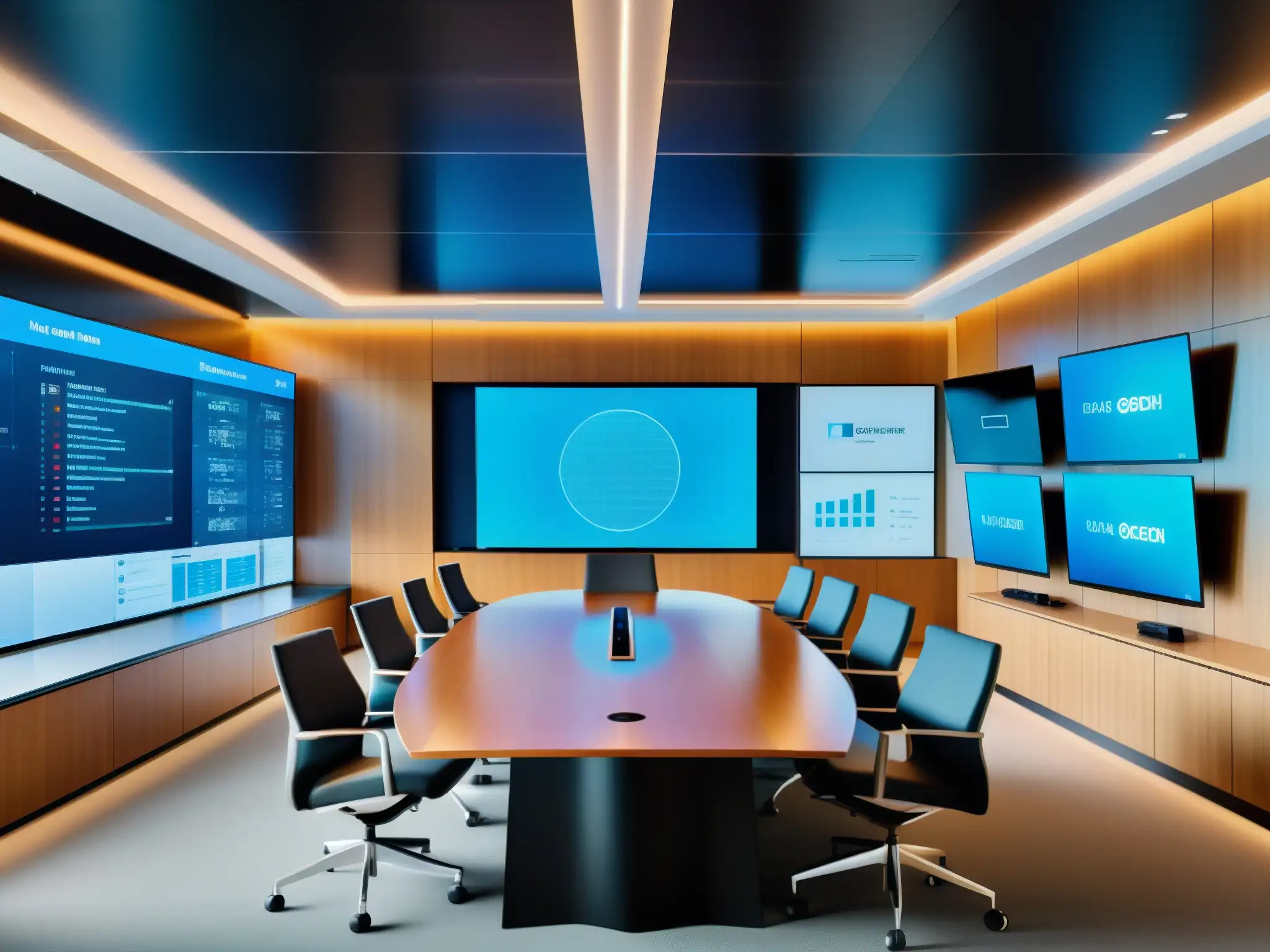 Moderna sala de juntas con tecnología de vanguardia Espacioso y moderno salón de juntas con tecnología avanzada y ambiente corporativo
