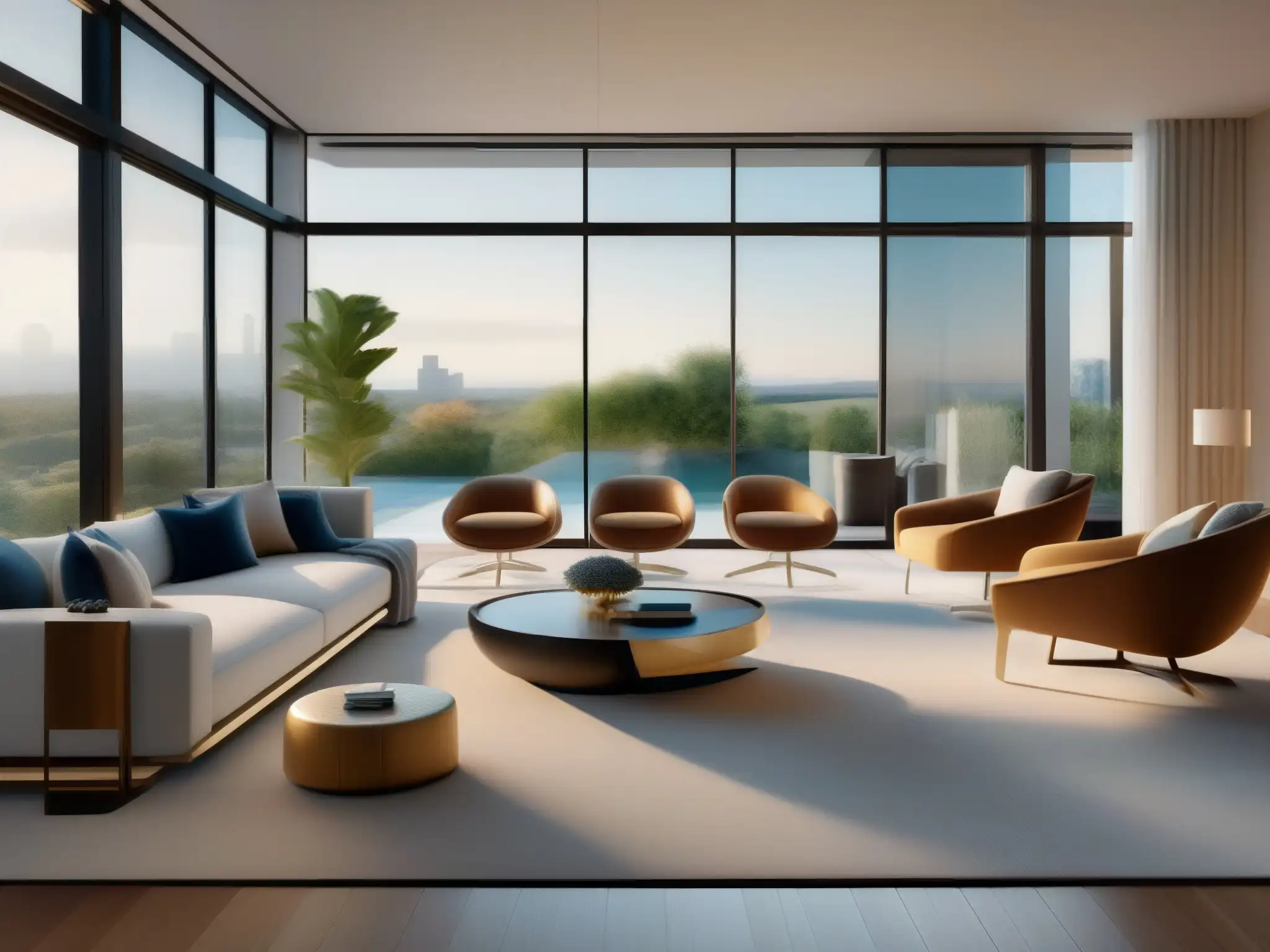Vista 8k impresionante de sala moderna con Matterport Espacioso salón moderno con tecnología Matterport para visitas virtuales inmersivas