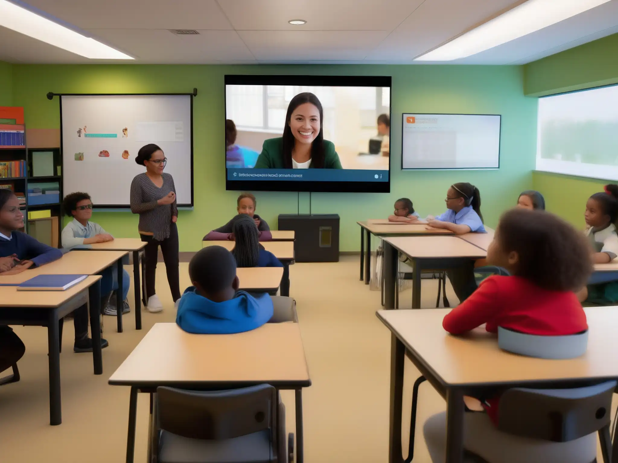 Clase virtual inclusiva con TrueConf: diversidad y participación activa Implementación de TrueConf en Educación Especial: Aula virtual inclusiva con estudiantes diversos participando en lecciones interactivas