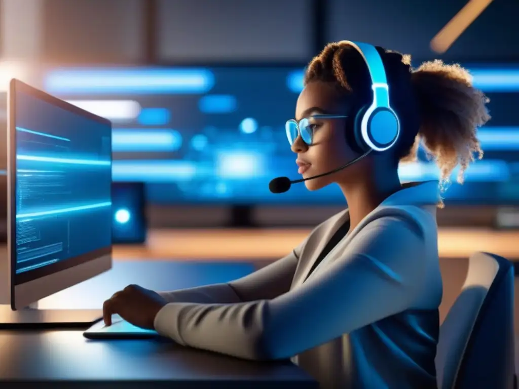 Estudiante inmerso en aprendizaje virtual con tecnología futurista y conexión de alta velocidad Estudiante concentrado en aprendizaje virtual, rodeado de tecnología futurista y una conexión a internet de alta calidad