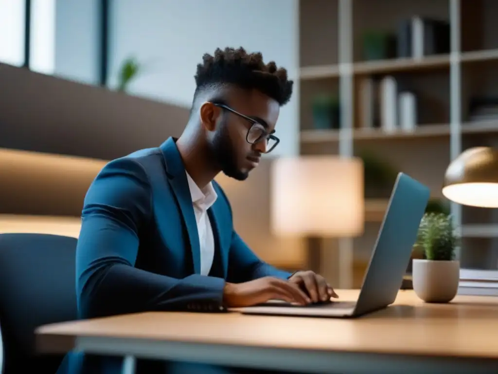 Estudiante en escritorio ergonómico: enfoque y comodidad Estudiante en escritorio ergonómico, muestra importancia ergonomía videoconferencia educativa