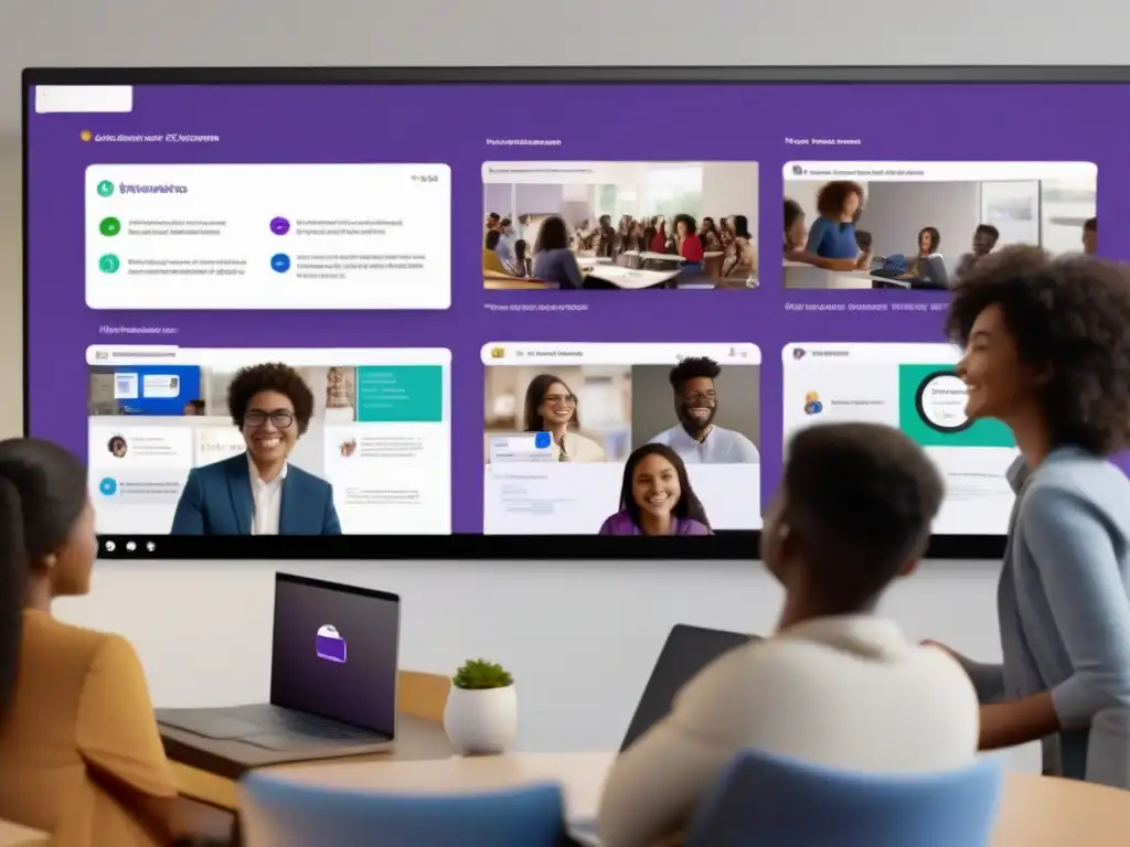 Clase virtual dinámica en Microsoft Teams: estudiantes participativos Estudiantes interactúan en aula virtual de Microsoft Teams, demostrando las mejores herramientas colaboración clases virtuales