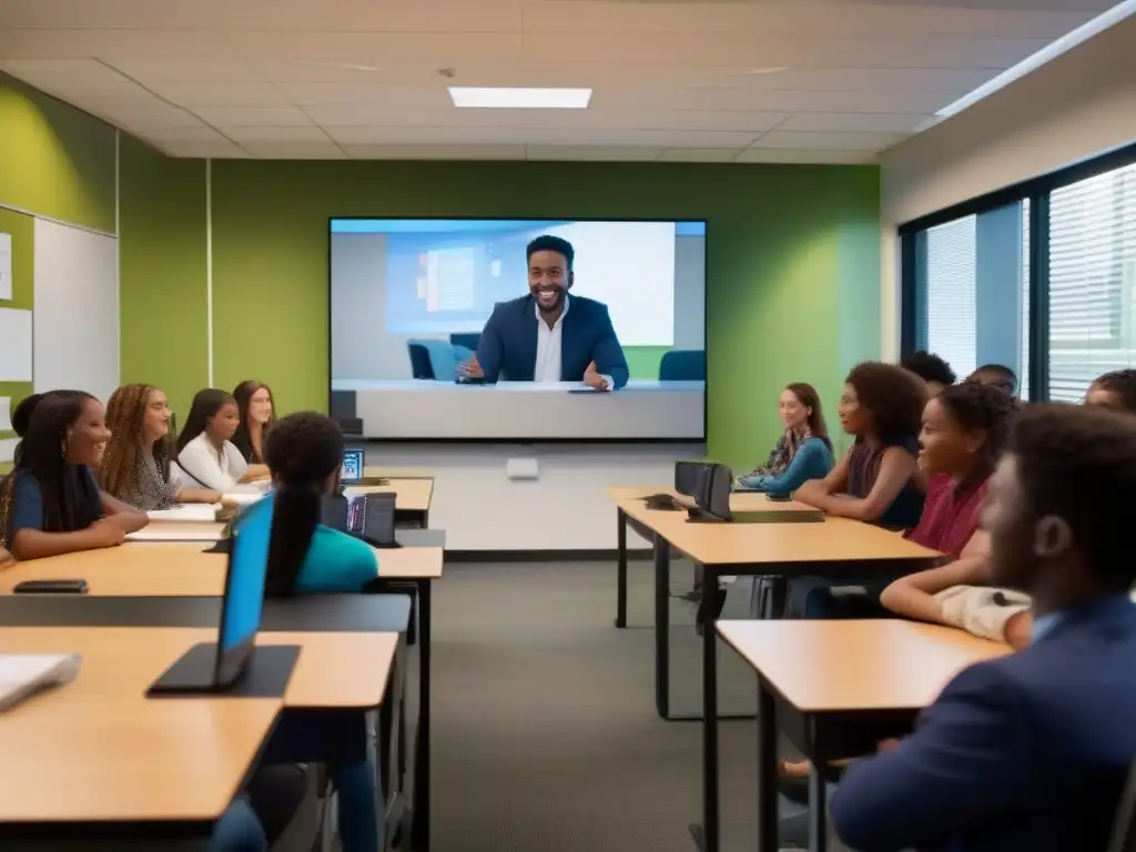 Clase moderna con videoconferencia educativa Estudiantes participando en una clase virtual con las mejores herramientas de videoconferencia aplicadas a la educación