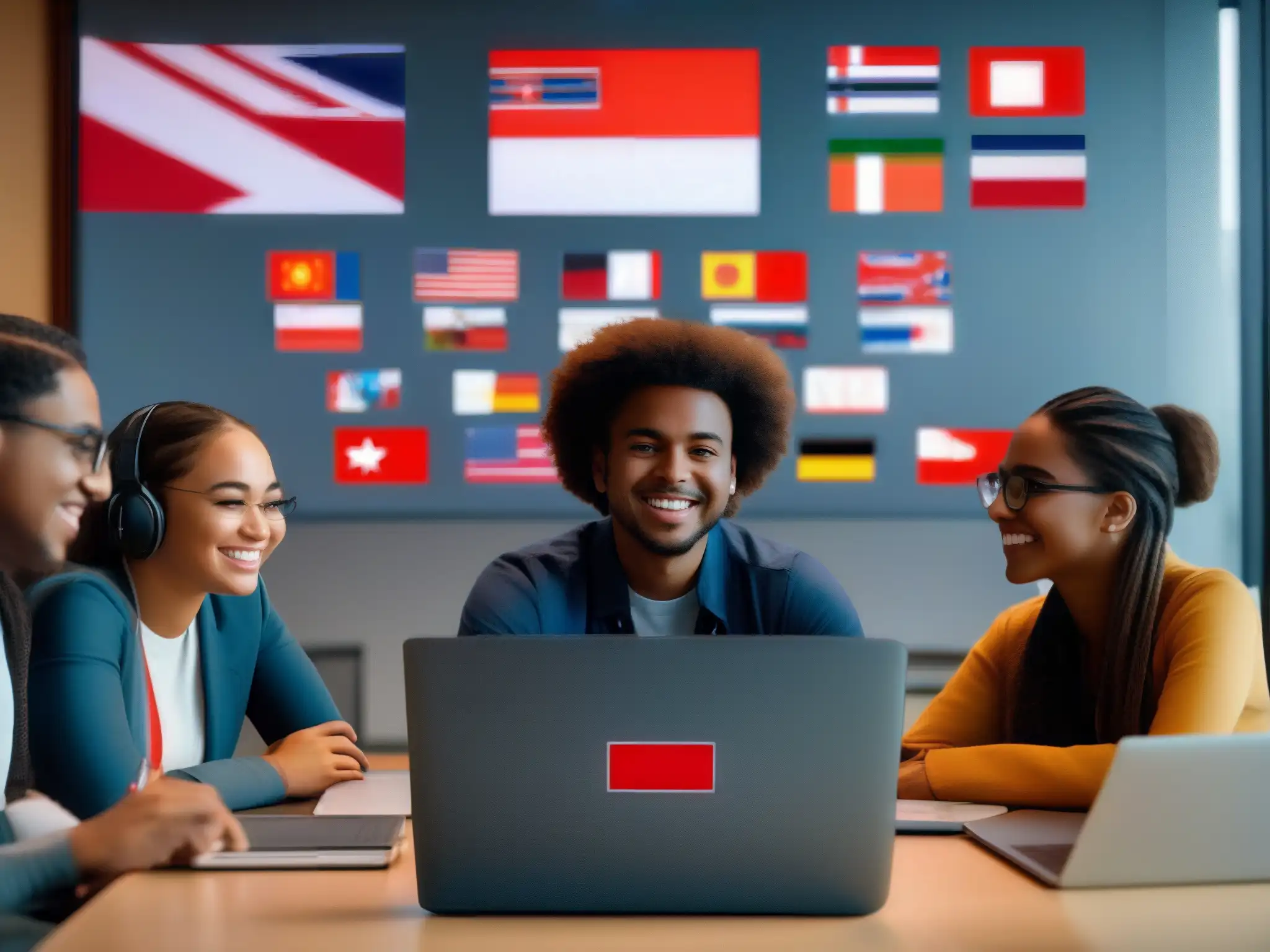 Conexión global: Estudiantes debatiendo en Avaya Spaces Estudiantes de diferentes culturas participan en un animado intercambio académico virtual a través de Avaya Spaces