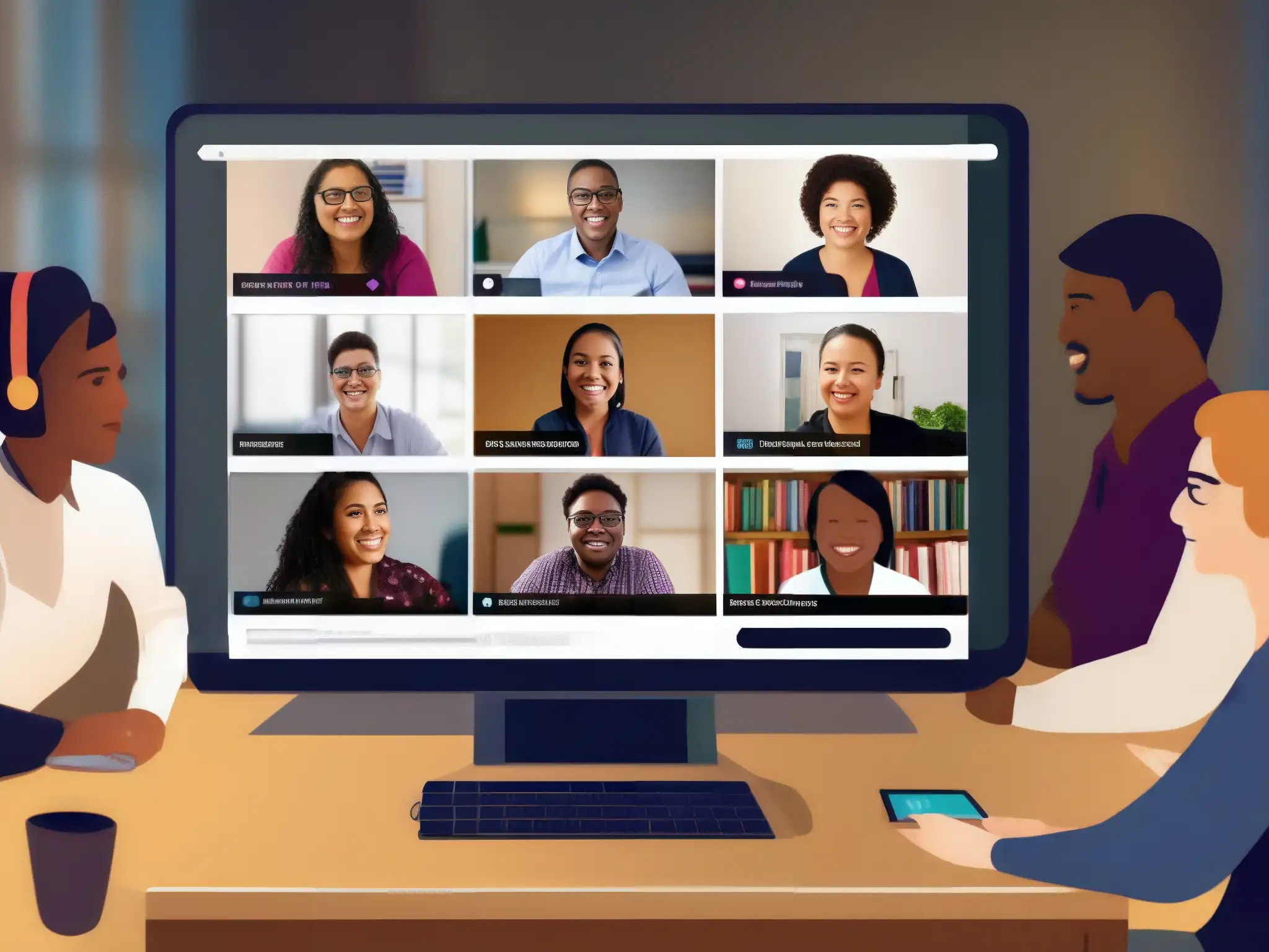 Videoconferencia inclusiva con estudiantes de necesidades especiales Estudiantes de educación especial participan en videoconferencias educativas con adaptabilidad y profesionalismo