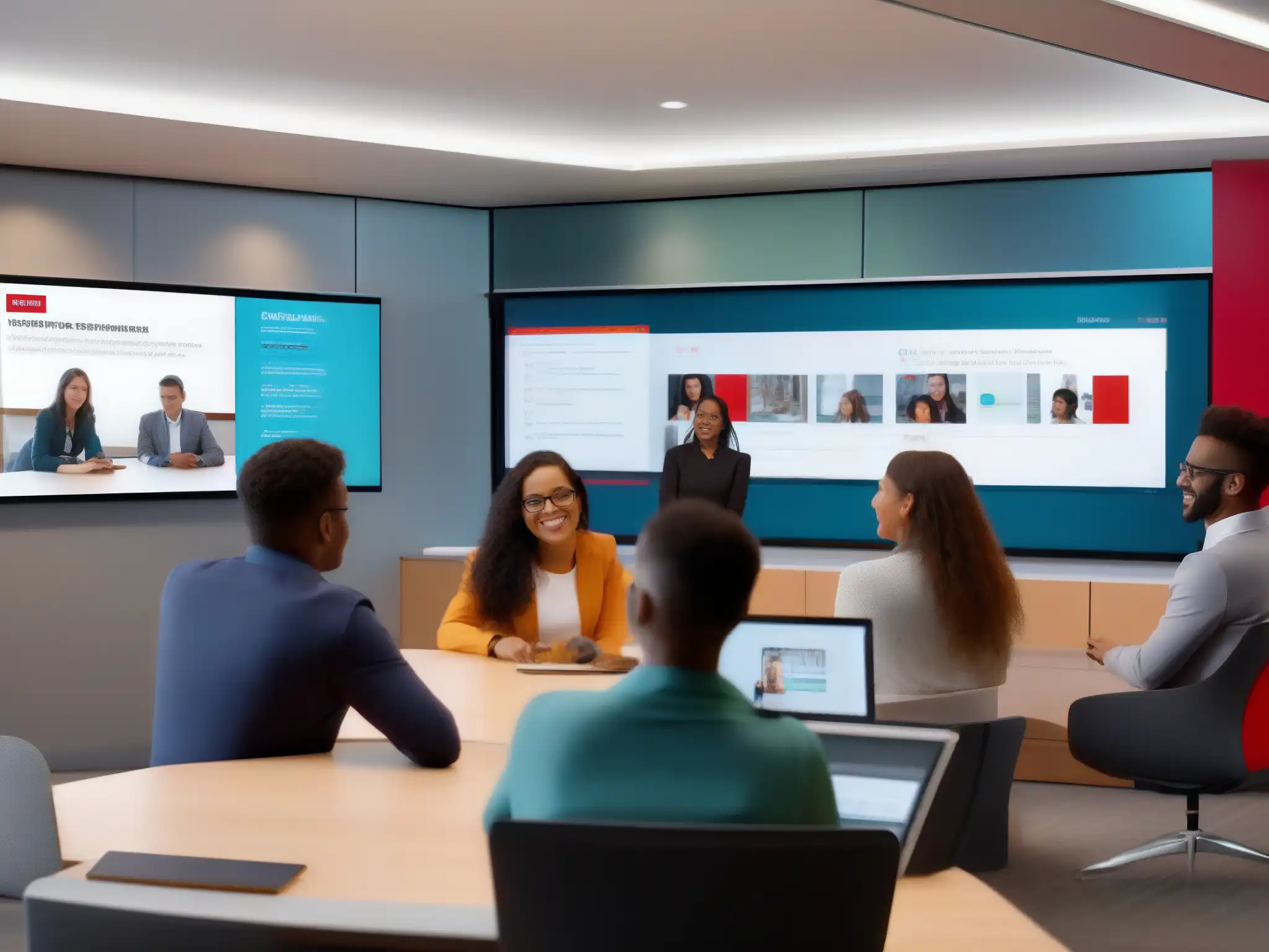 Intercambio académico virtual: estudiantes colaborando en Avaya Spaces Estudiantes participan activamente en un intercambio académico virtual en Avaya Spaces, colaborando y compartiendo recursos