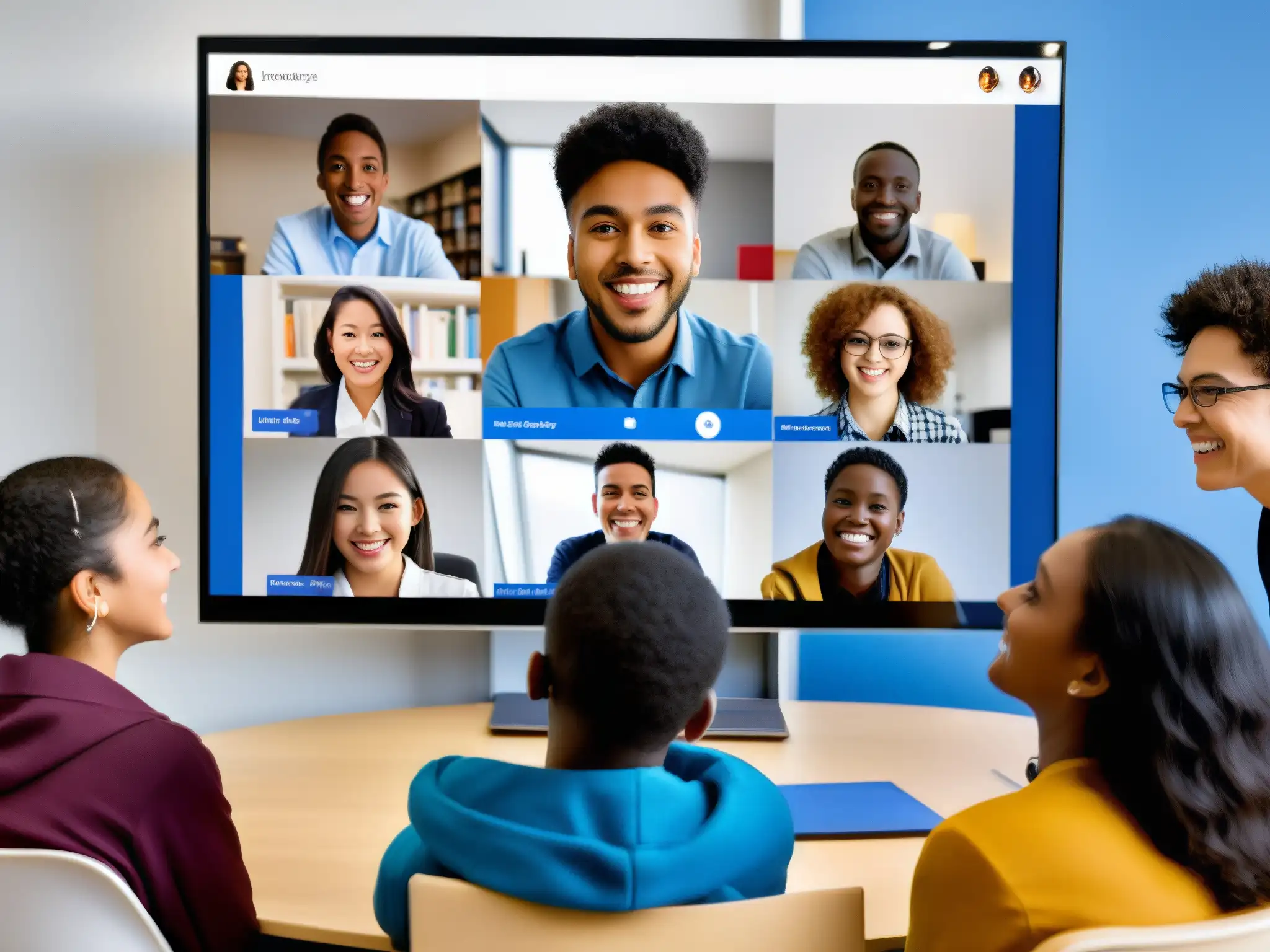 Videoconferencia educativa multicultural en TeamViewer Blizz Estudiantes multiculturales participando en emocionante videoconferencia educativa con TeamViewer Blizz