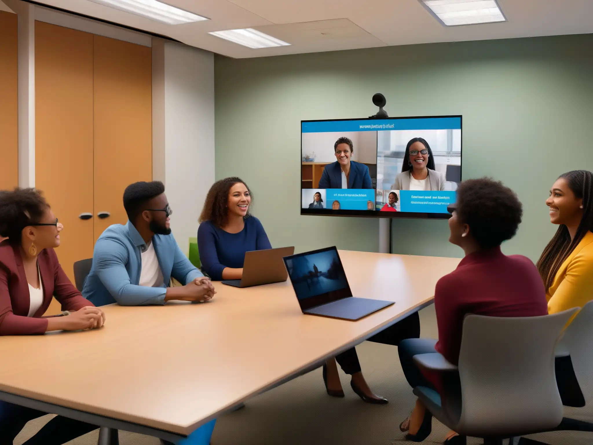 Vibrante aprendizaje remoto: Estudiantes y profesor en videoconferencia Estudiantes y profesor utilizan las mejores herramientas videoconferencia educación en animada discusión remota
