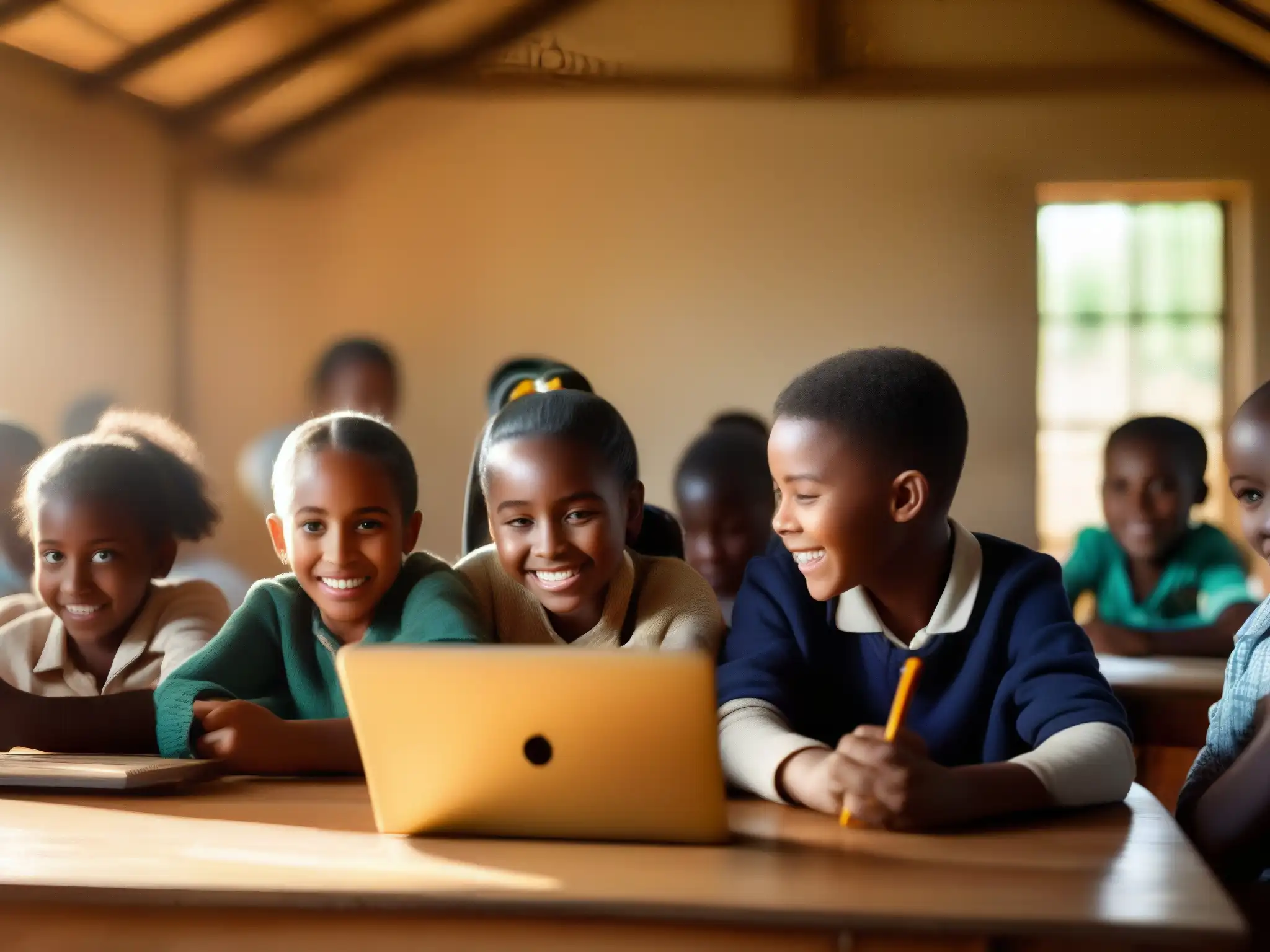 Clase Skype en escuela rural: integración tecnológica Estudiantes rurales participan en una emocionante clase de Skype, integrando tecnología en su educación