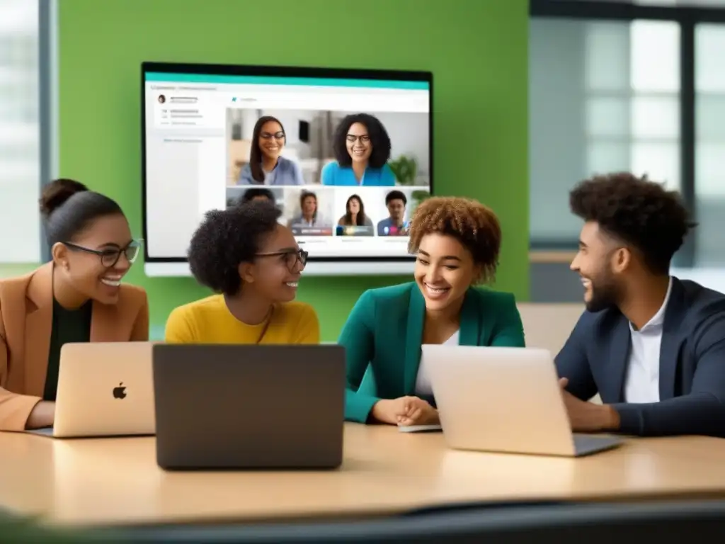 Clase online dinámica con Webex: estudiantes colaborativos Estudiantes participando en una sesión de aprendizaje en línea con Webex