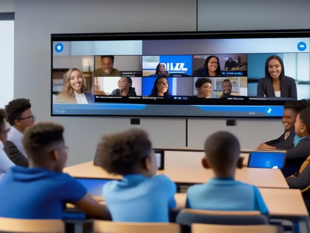 Clase virtual multicultural con TeamViewer Blizz Estudiantes participan en videoconferencia en entorno educativo multicultural con TeamViewer Blizz